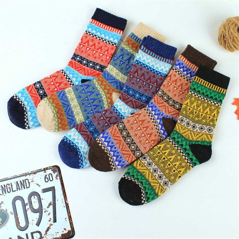 Knitted Crew Socks+ 4%Sheep wool Blend Cashmere 5 Pairs Thick Winter Nordic Warm