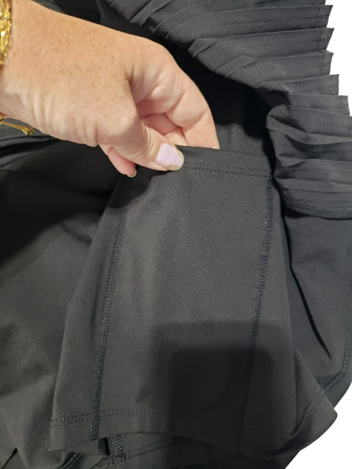 Athleta Black Pleated Skort Wide Waist Band Cell Phone Pocket Large Tall LT