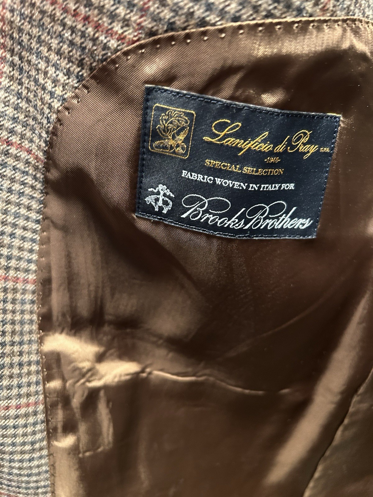 Brooks Brothers Madison Fit Blazer Mens 46L Brown Hounds Tooth Check Tweed