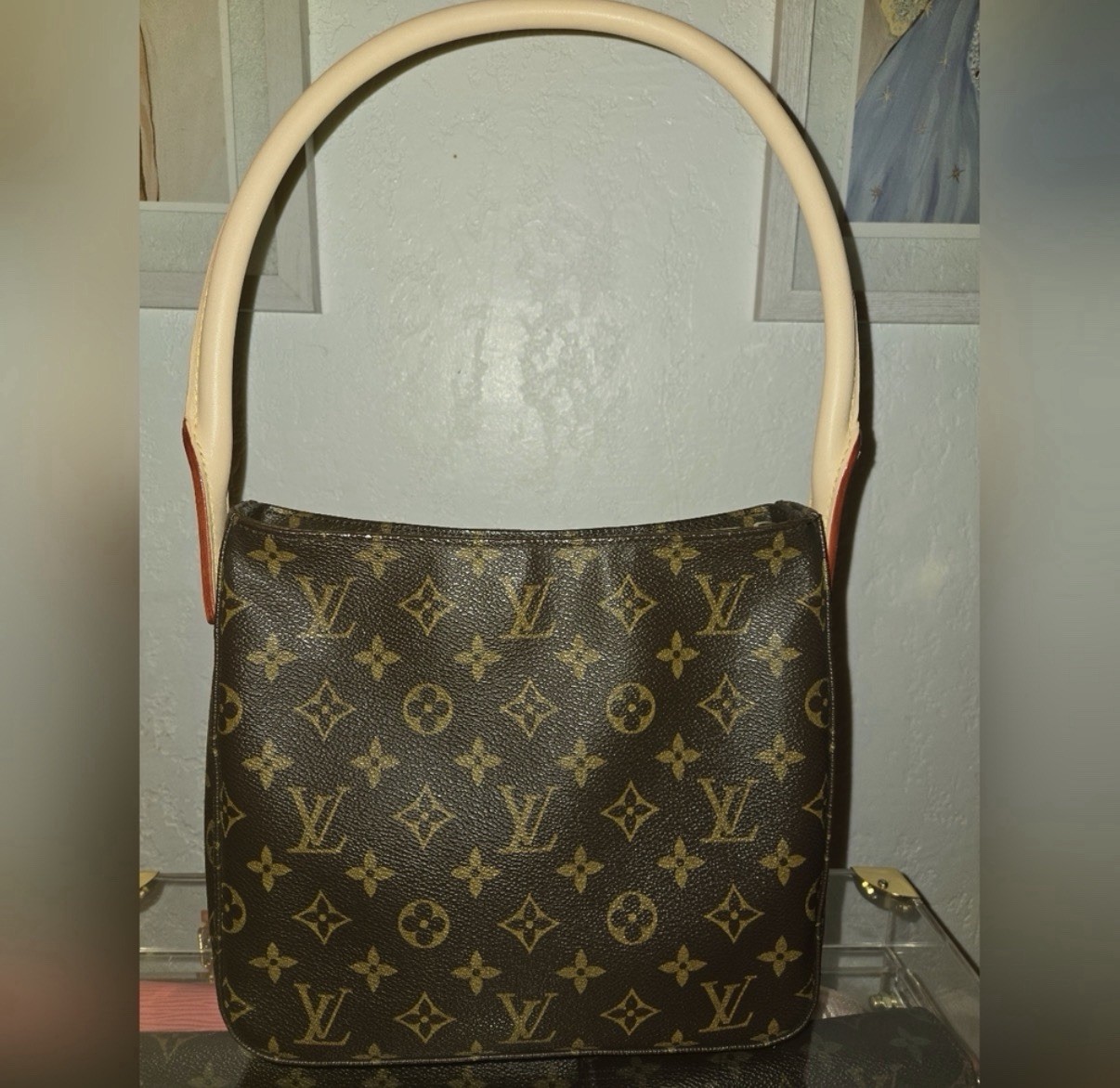Louis Vuitton Looping Monogram Medium Shoulder Bag Brown Beige Strap Gold Zip