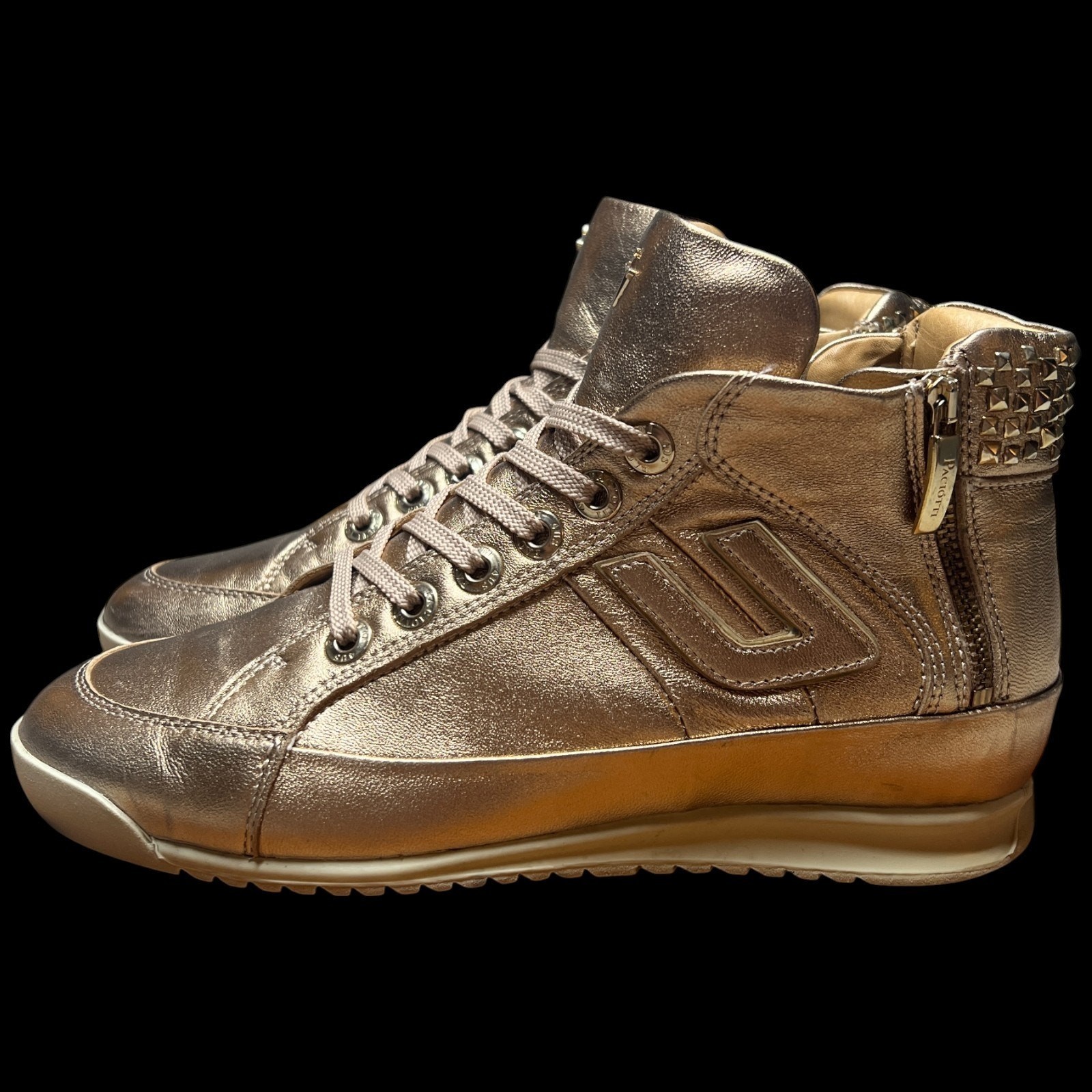 CESARE PACIOTTI Luxury 4US Women’s 37/US 7 Gold High Top Sneakers Studs