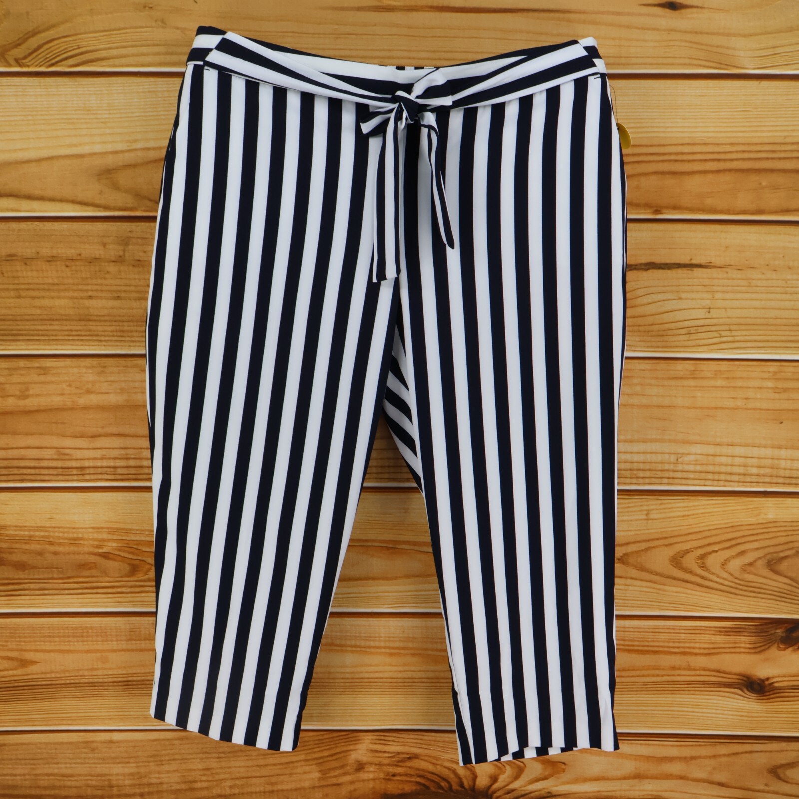 Worthington Crop Pants Womens 18P Blue White Striped Pockets Stretch Waist NWT