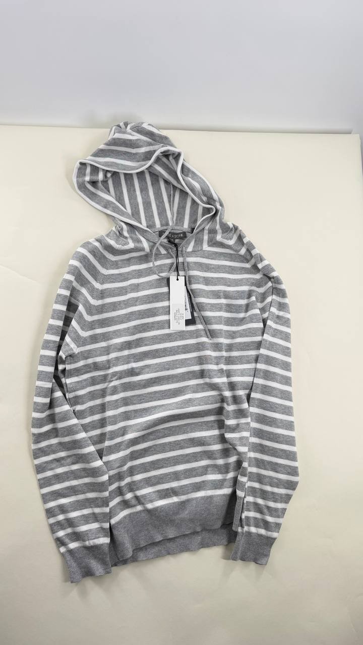 Slate & Stone Striped Hoodie Men’s Gray White Pullover Hooded Sweatshirt NWT