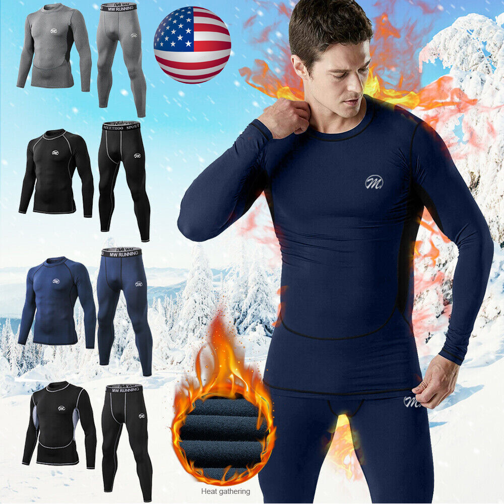 Mens Thermal Underwear Long Johns Set Fleece Lined Winter Warm Fleece Base Layer