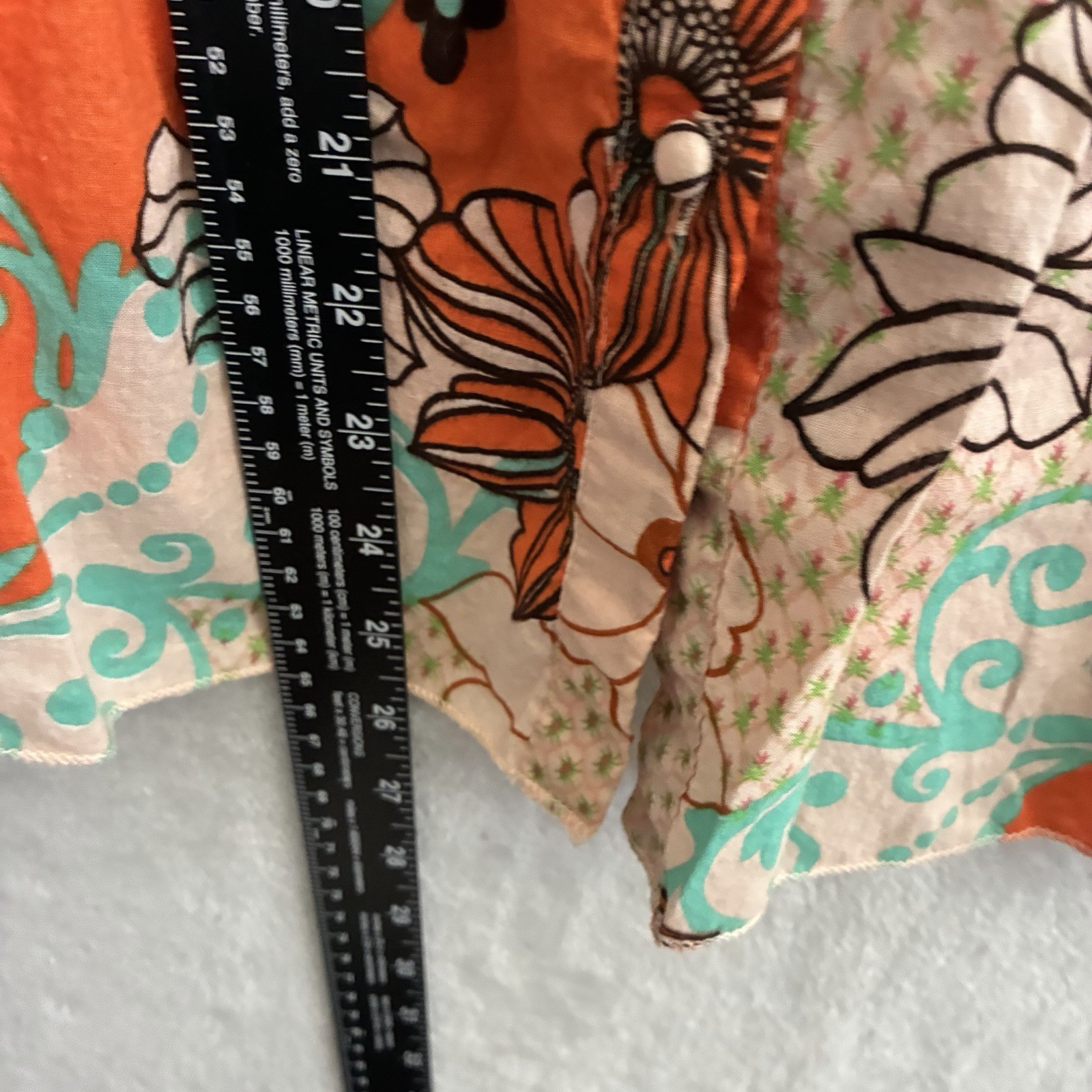 Unique Spectrum Womans Blouse Top Orange Floral Large Cotton Short Sleeve