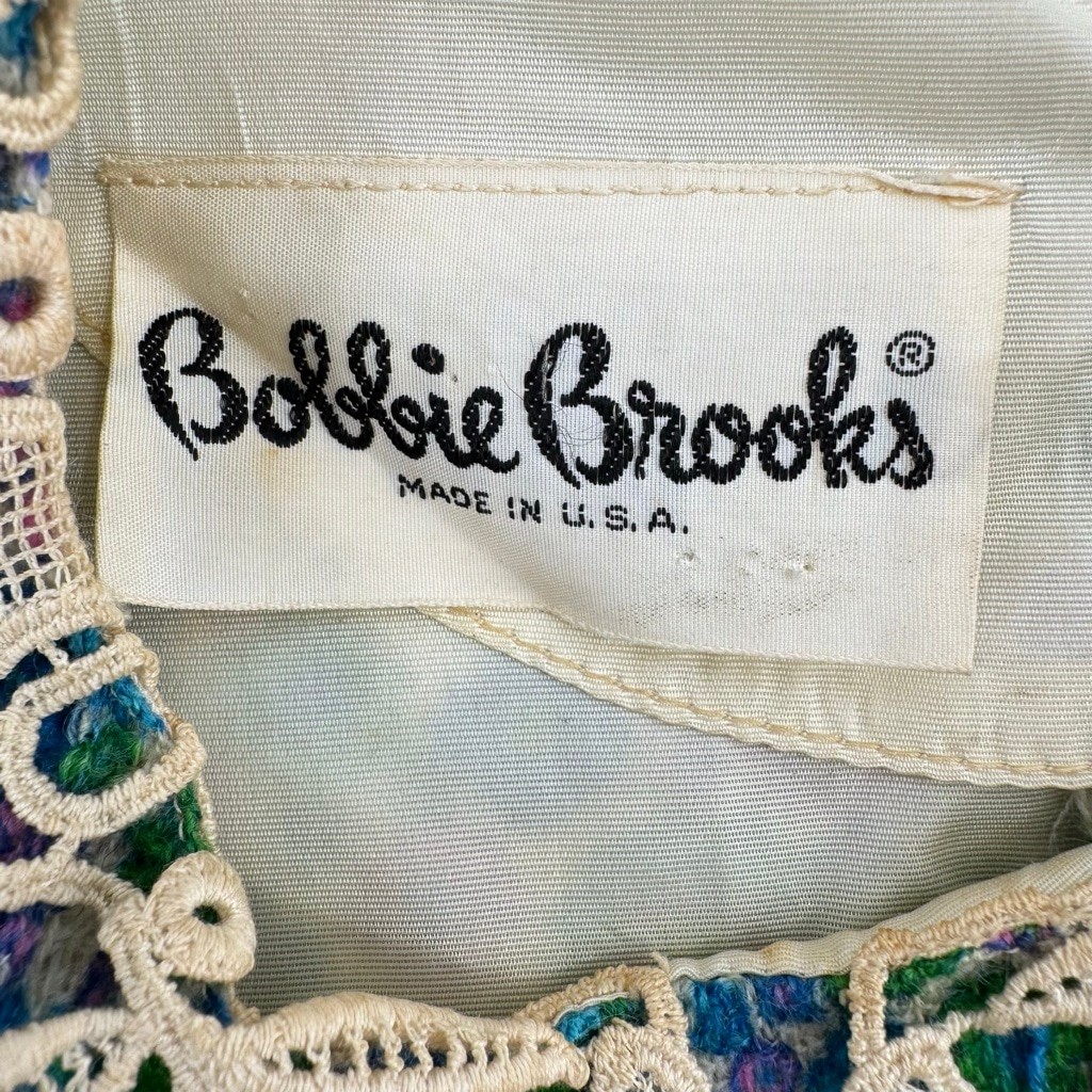 Vintage 1960s Bobbie Brooks Dress Floral Lace Trim Peter Pan Collar Bow READ