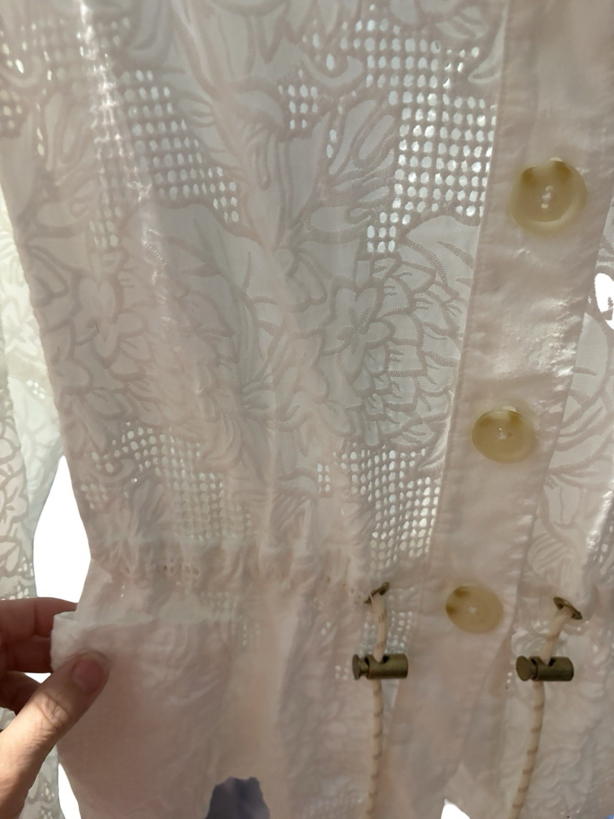Anthropologie Sheer Floral Lace Utility Anorak Jacket White Drawstring Sz S