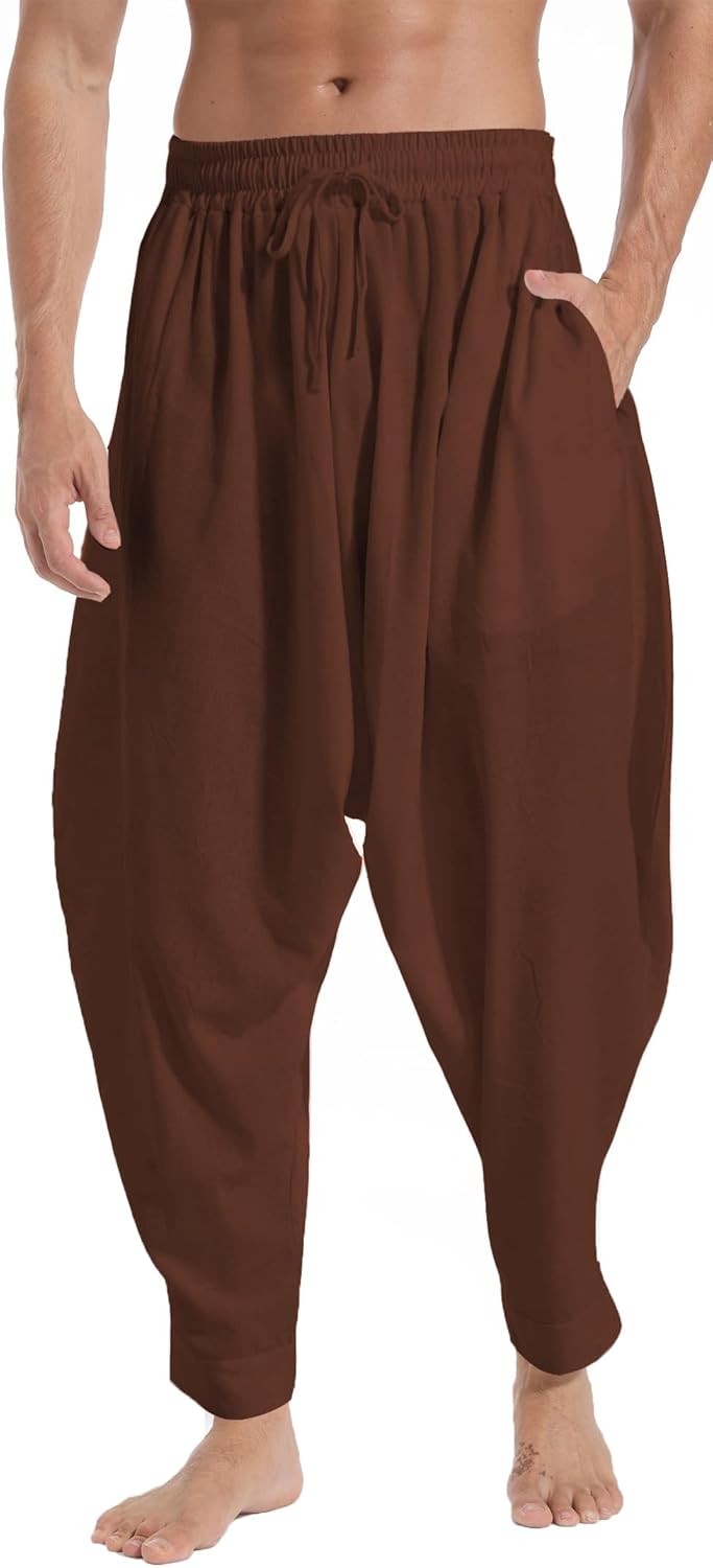 Men’s Harem Pants Baggy Casual Elastic Waist Drawstring Boho Hippie Lounge