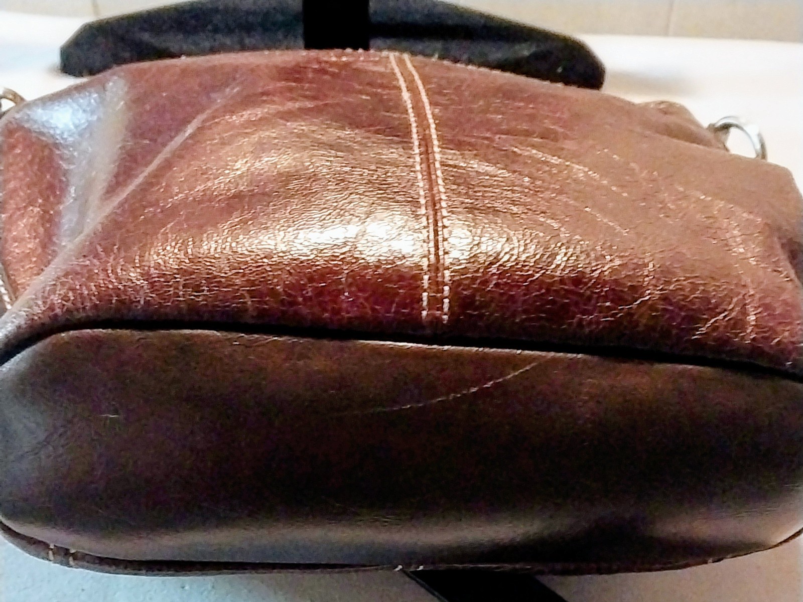 TERRA Caramel Brown Glazed GENUINE LEATHER Stud Detail Crossbody Shoulder Bag