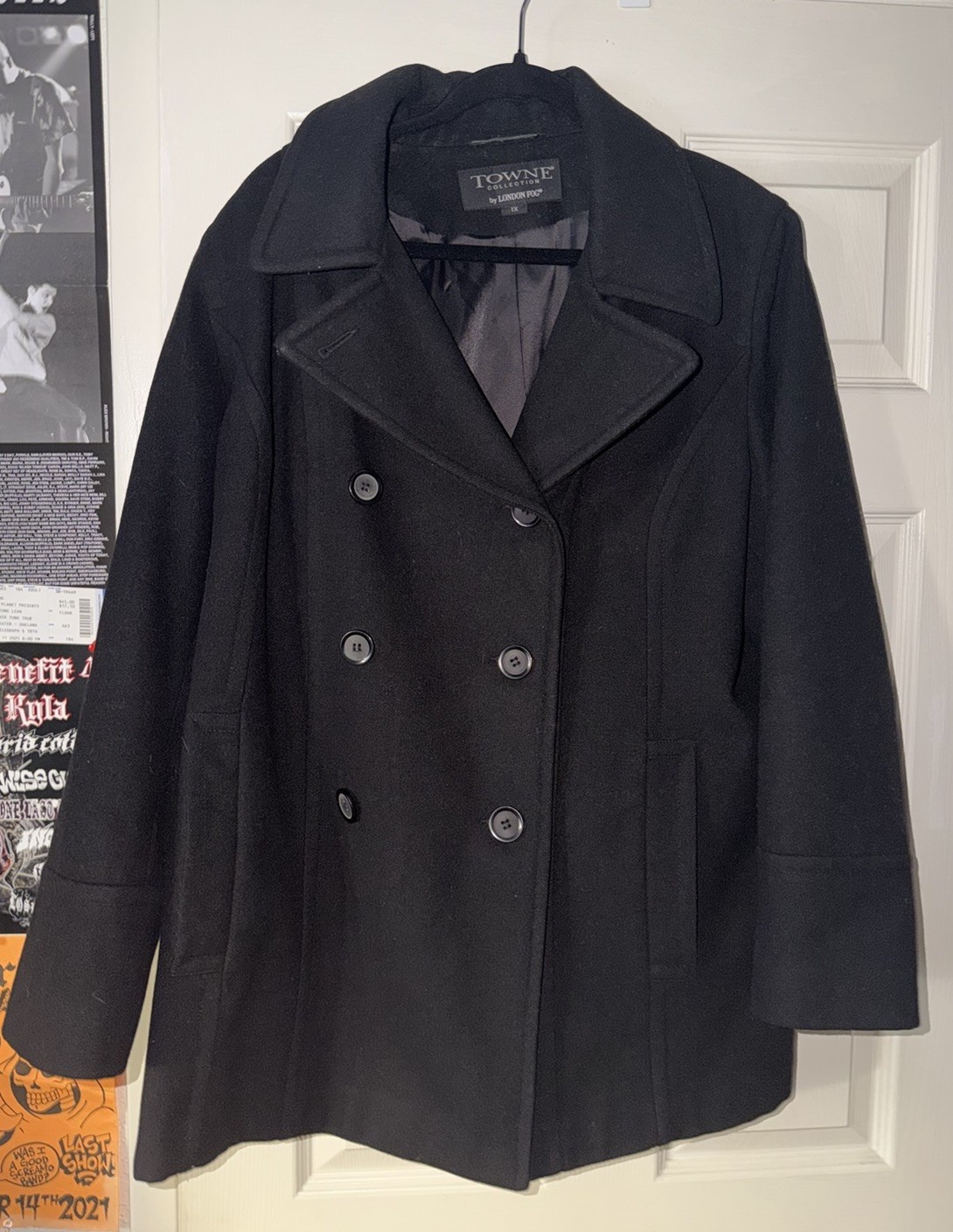 Towne Collection by London Fog Women’s Black Double-Breasted Pea Coat 1X Plus