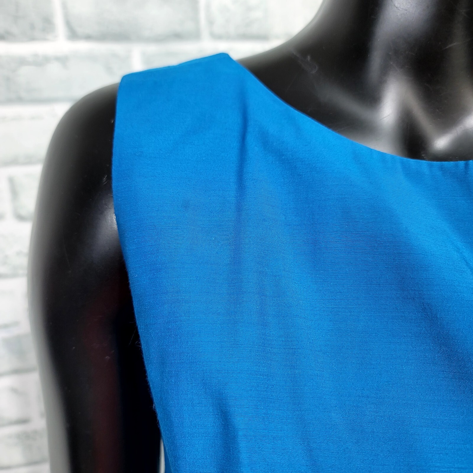 Vintage 60s Handmade Blue Floral Embroidery Applique Sleeveless Mod Shift Dress