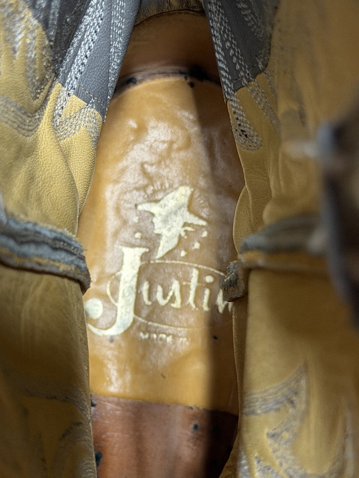 Vintage Justin Men Size 7 D Gray/Blue Teju Lizard Skin Cowboy Western Boots