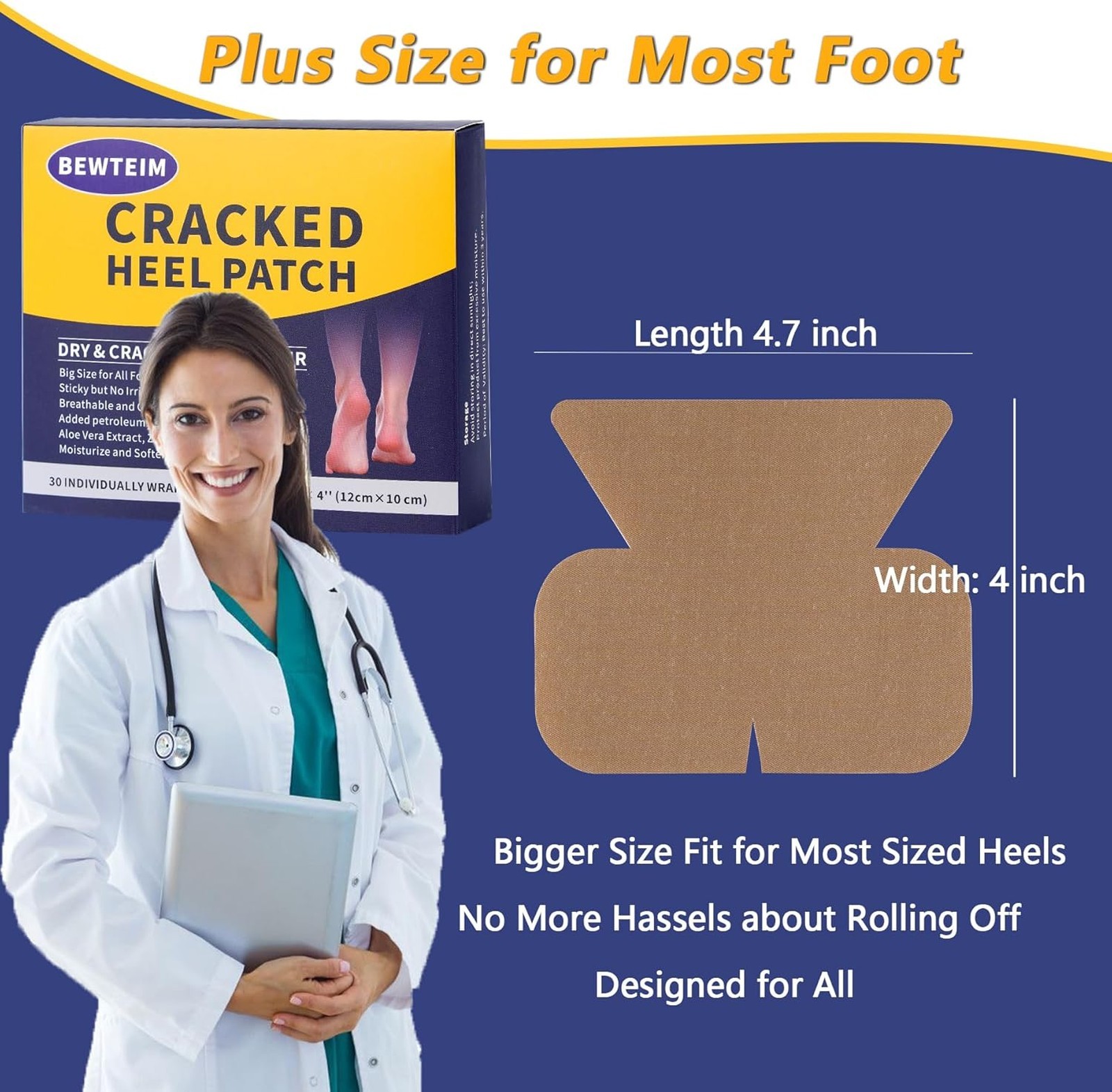 Plus Size Adhesive Heel Bandages 4.7 Inch Cracked Heel Patches Dry Heel Repair