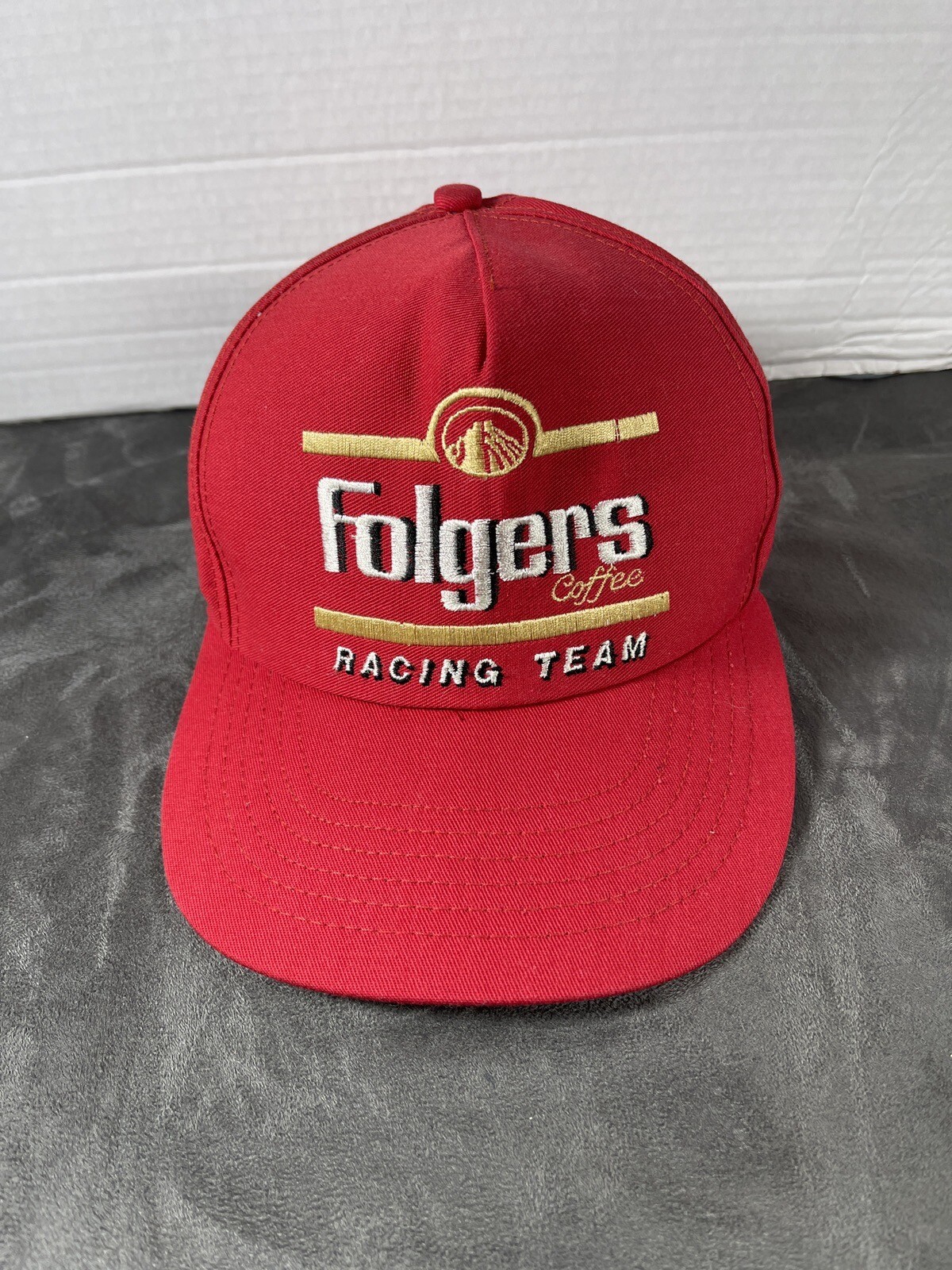 Vintage Folgers Racing Team Hat Cap Corporate Image USA Made Coffee Sponsor Red