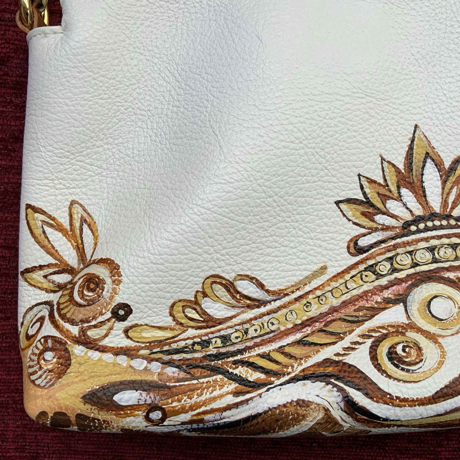New Valentina Hand Painted Leather Crossbody Bag Floral Ivory Brown Italy