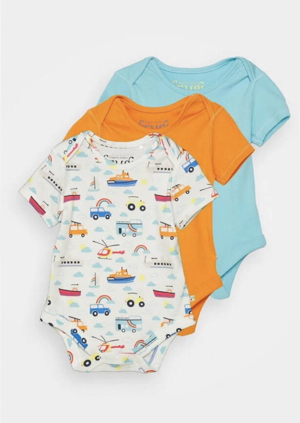 Baby Vests 0-3 Months Pack Frugi Organic Cotton Land Sea Sky
