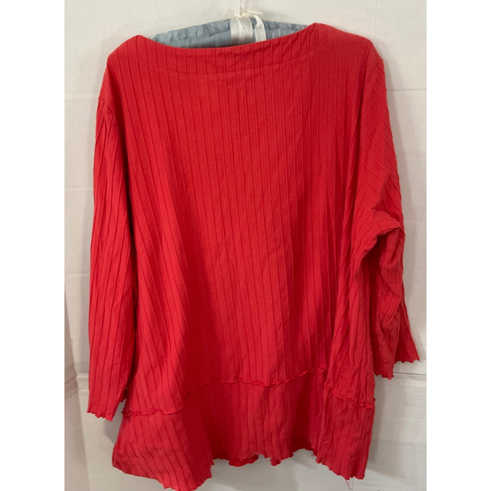 Soft Surroundings Red Ribbed Ruffle Hem 3/4 Sleeve Top 1X 5CK37 Cotton