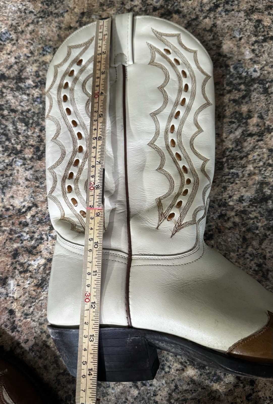 J Chisholm Vintage Men’s Cowboy Boots Brown Leather Size 11.5 Made In USA White