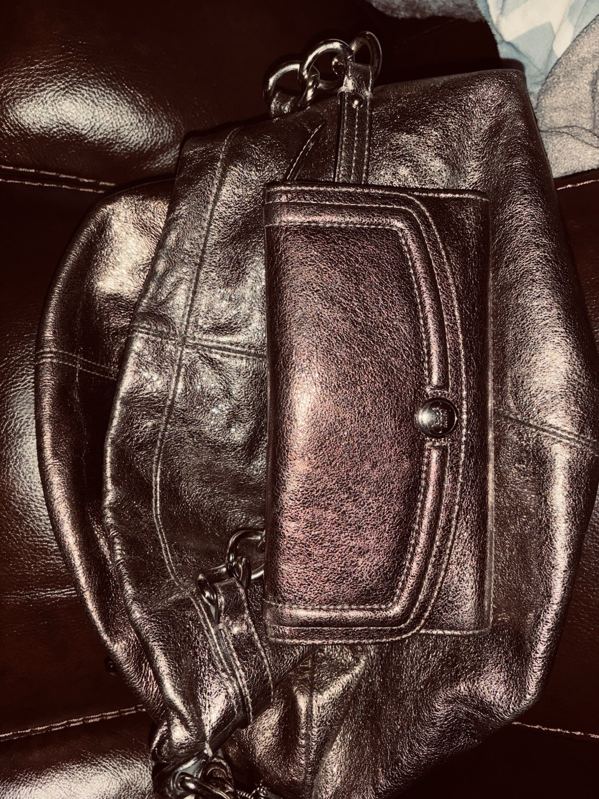 Coach Madison Sophia Metallic Leather Satchel Shoulder Bag Purse W/wallet