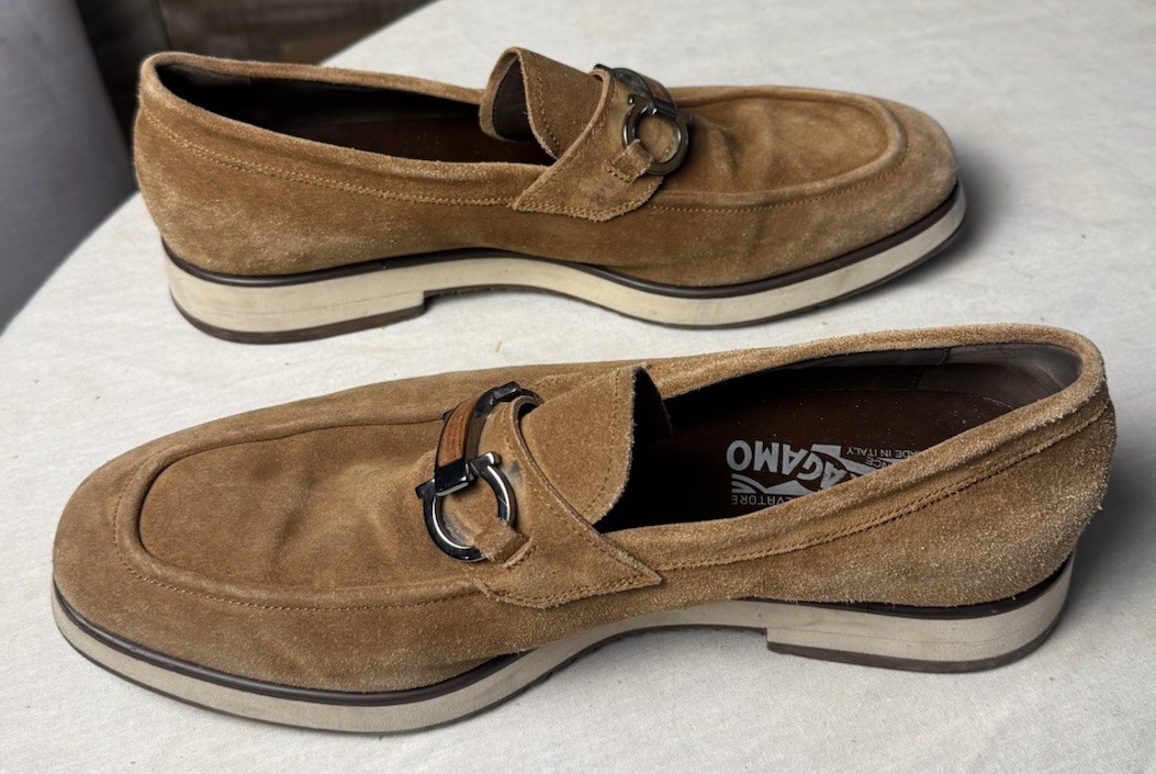 Salvatore Ferragamo Cosimo Suede Loafers Brown / Midbrown Calfskin Mens Sz 7 3EW