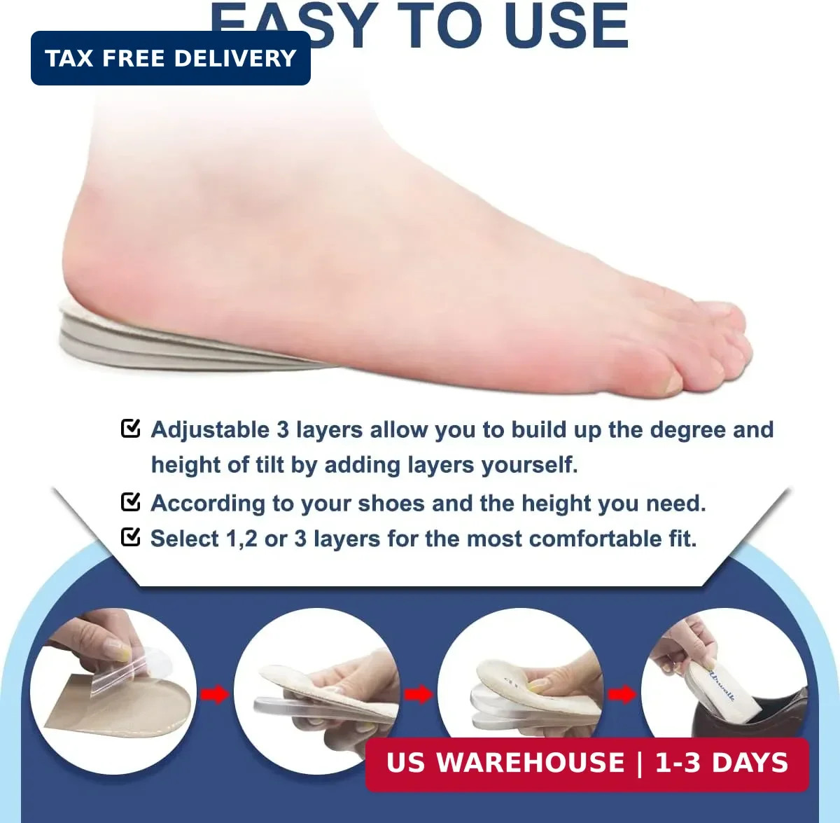 3 Layers Adjustable Supination & Over-Pronation Corrective Shoe Inserts, Medial