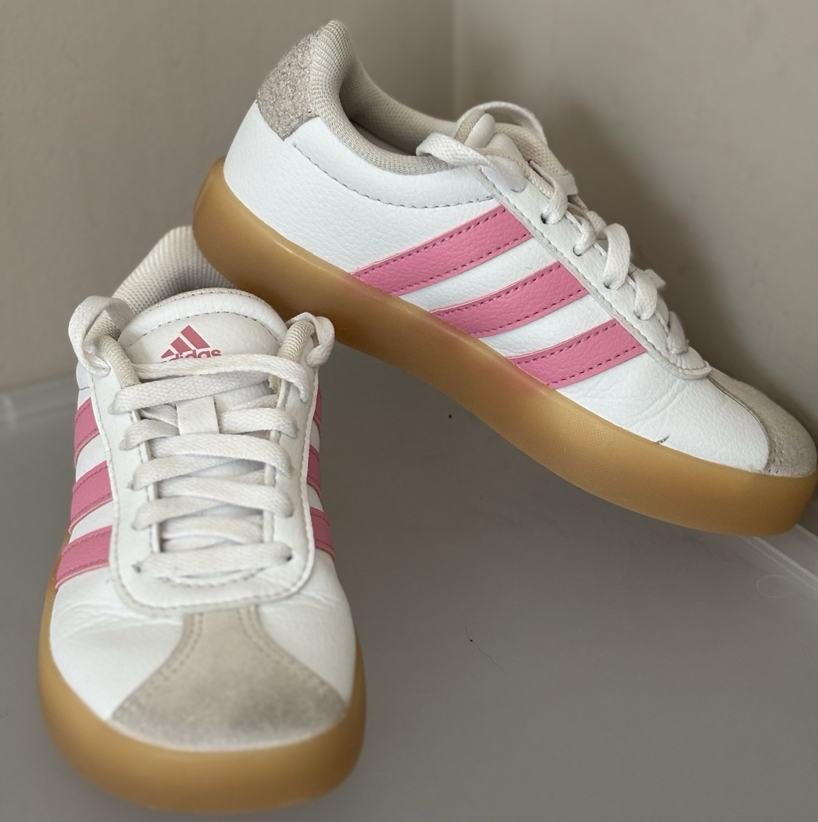 Adidas Court VL Kids White With Pink Shoes Size11K