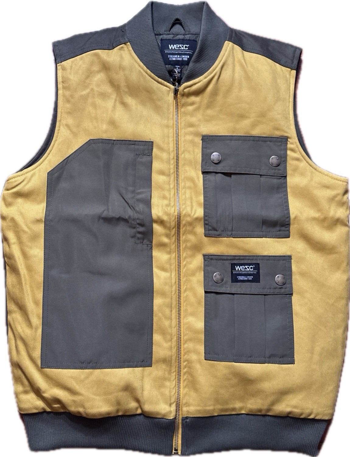 WESC CARGO PADDED UTILITY Vest Men’s S Women’s M Hiking Green Yellow Full Zip