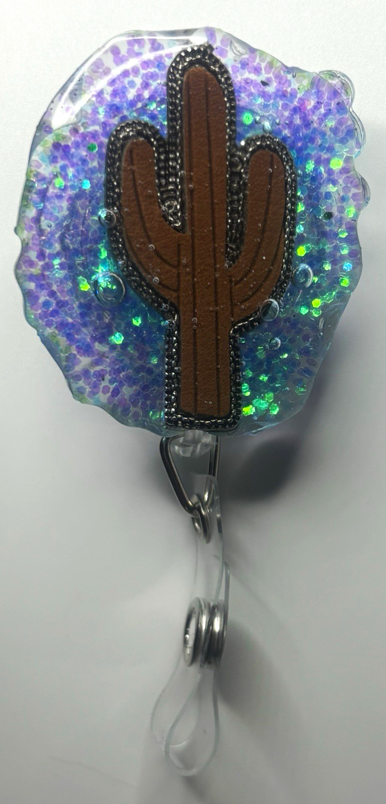Purple resin Cactus Retractable Badge Reel ID/Document Holder , alligator clip