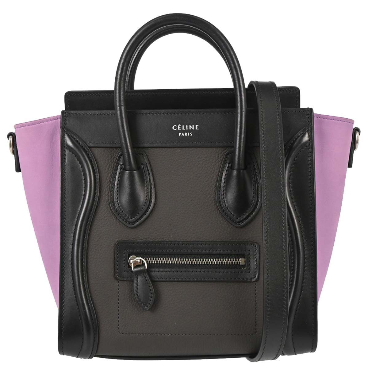 Celine Brown Leather Nano Luggage 2way Tote Handbag W-AT-2176 W-CU-2196 197554