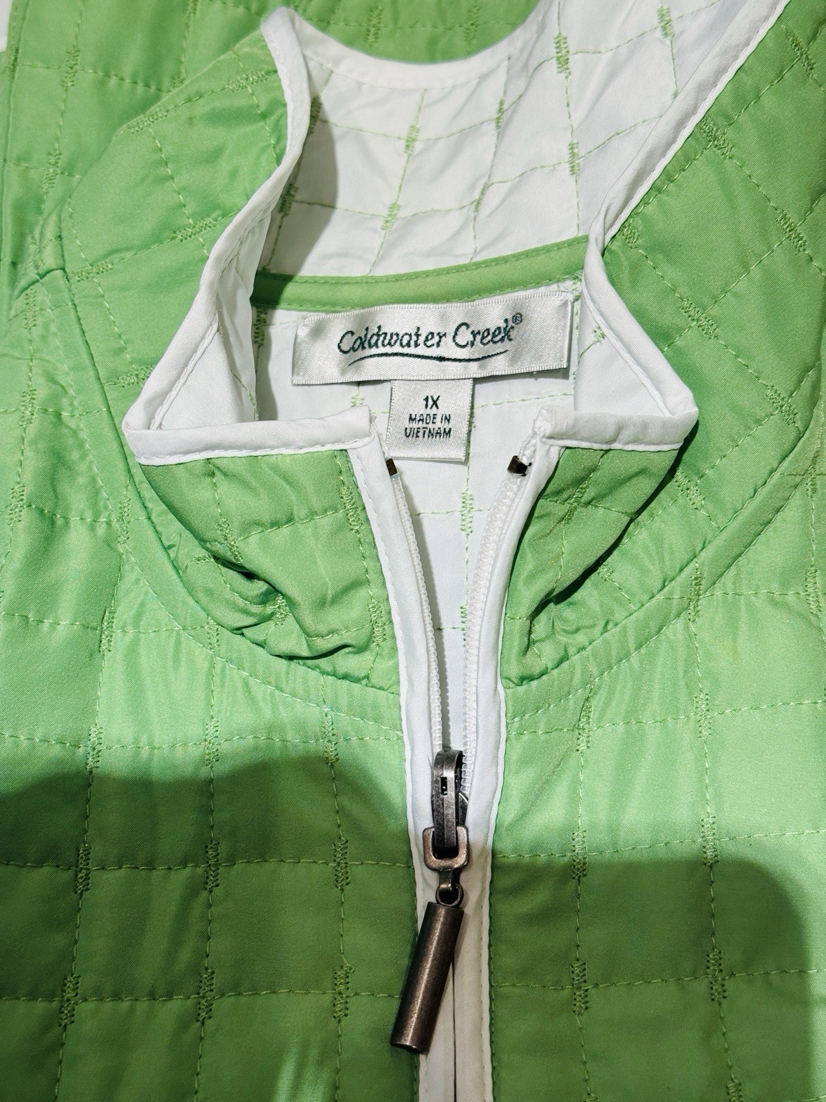 Coldwater Creek Reversible Quilted Vest Women Size 1X Green White