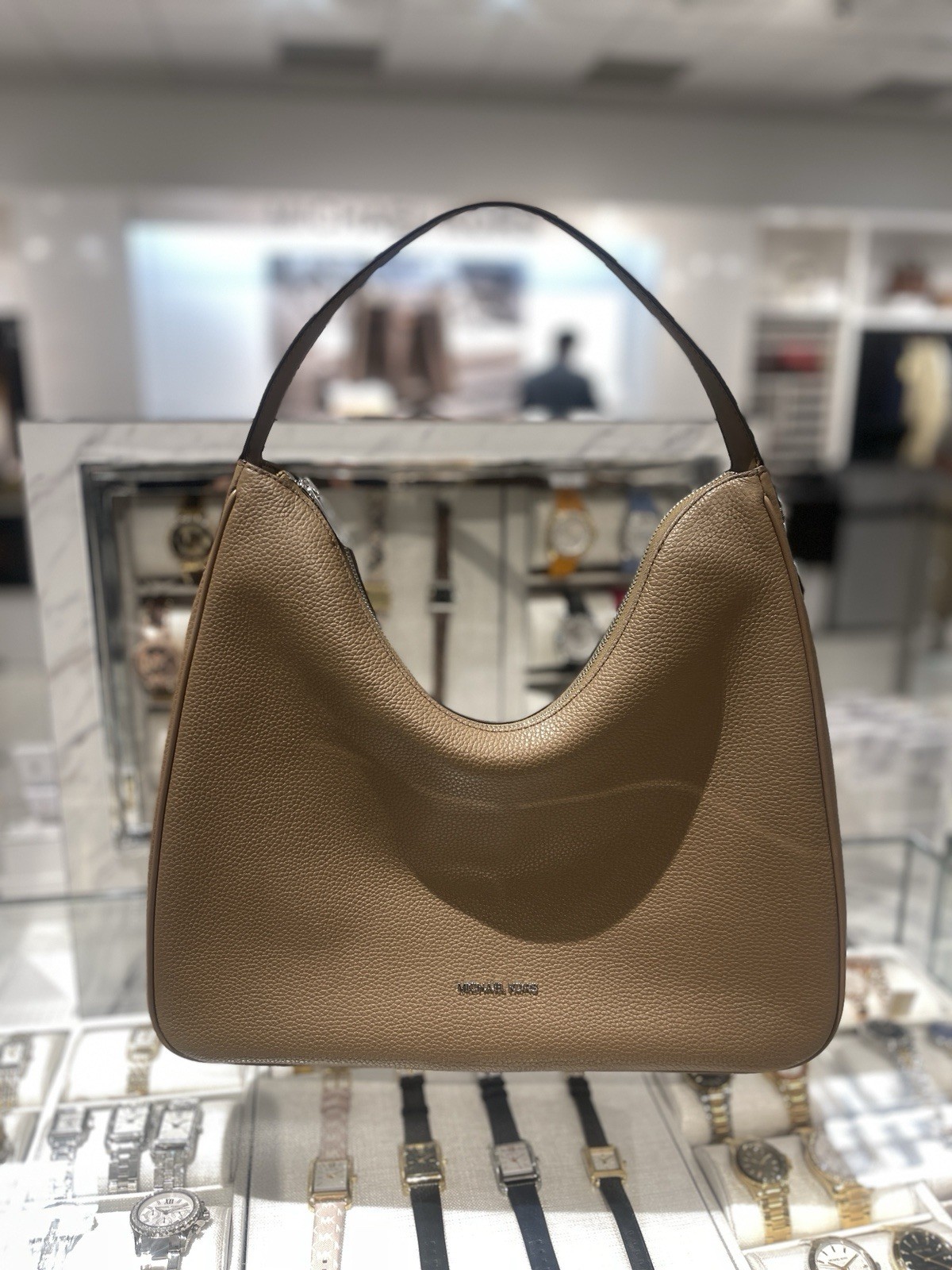 MICHAEL KORS OUTLET Nayla Medium Pebbled Leather Hobo Shoulder Bag NWT