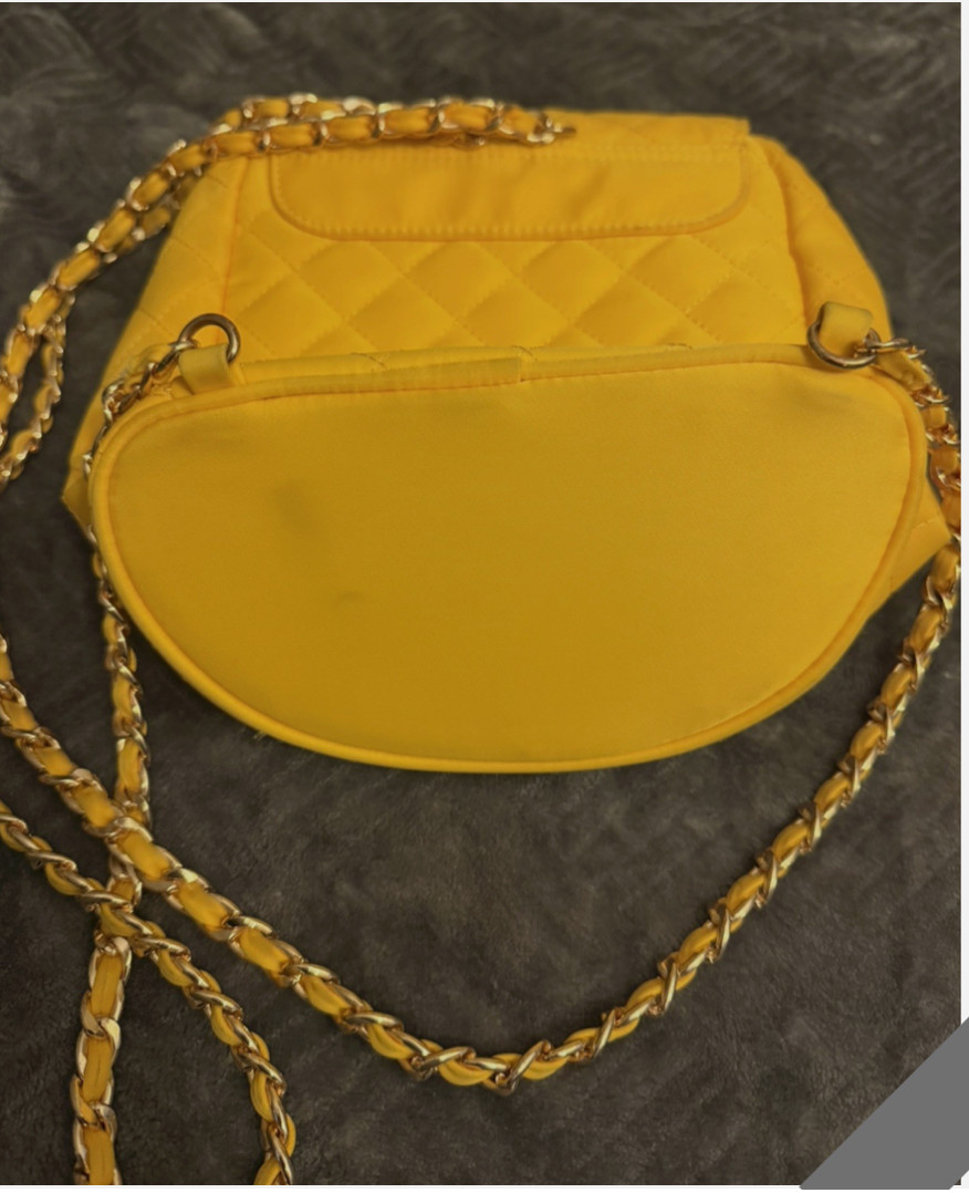 Forever 21 Yellow Quilted Mini Backpack Gold Chain Straps Turn Lock Closure