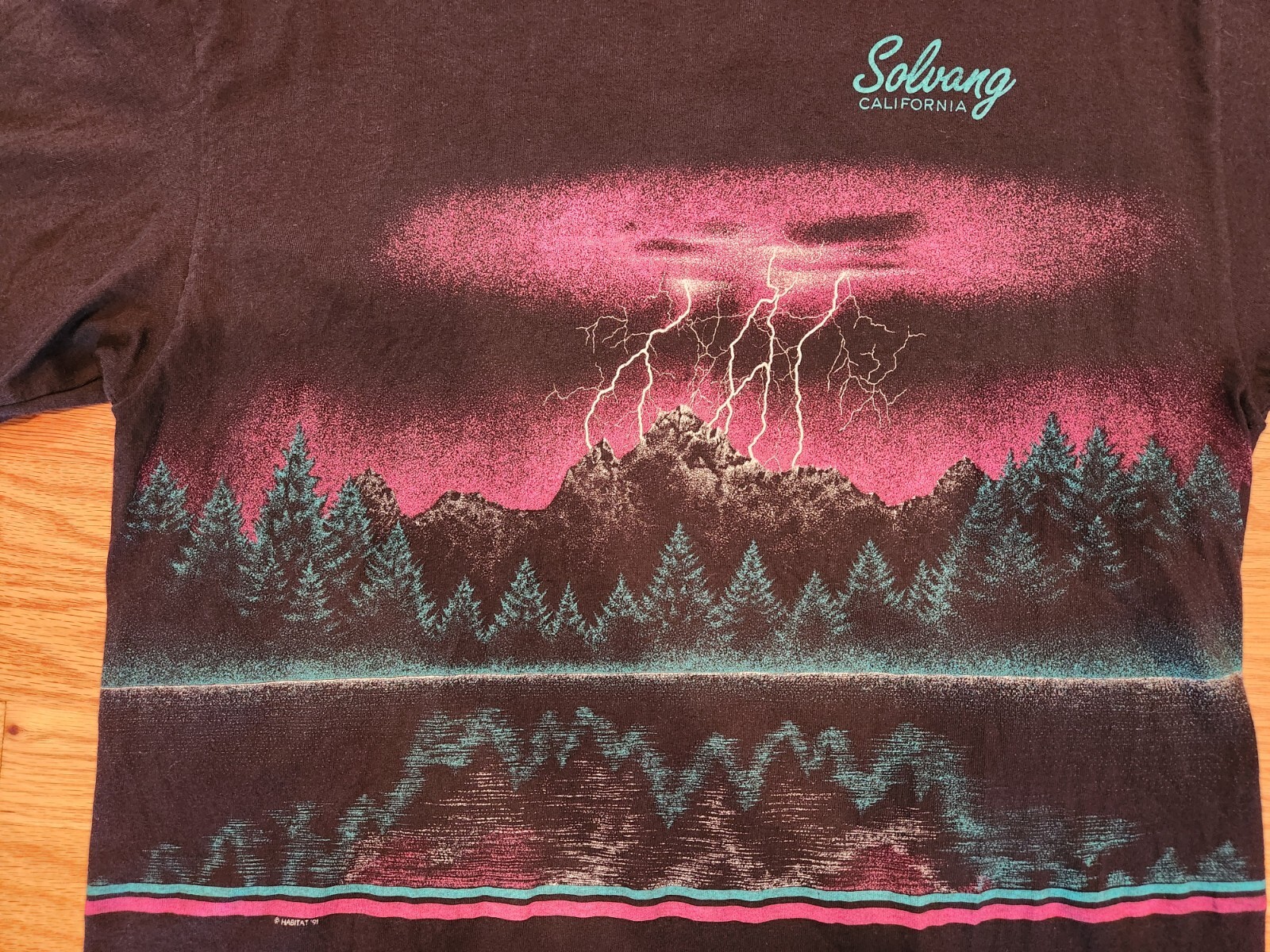 Lightning Thunder All Over Print Shirt L Used 1991 Signal Sports AOP 90s Solvang