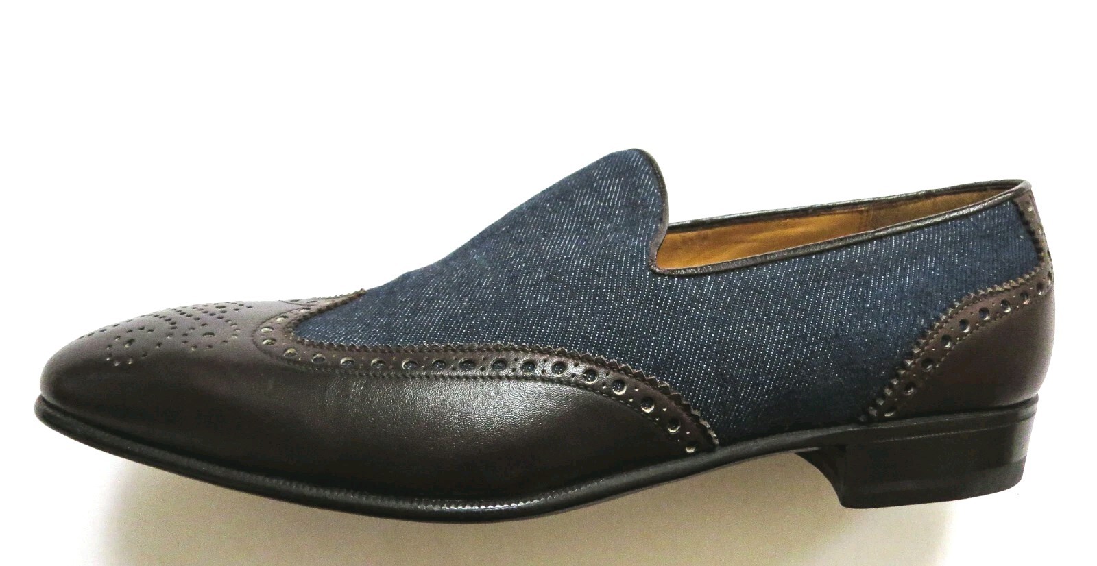 $1225 BRIONI Brogue Wingtip Denim Leather Loafers Shoes 9.5 US 42.5 Euro 8.5 UK