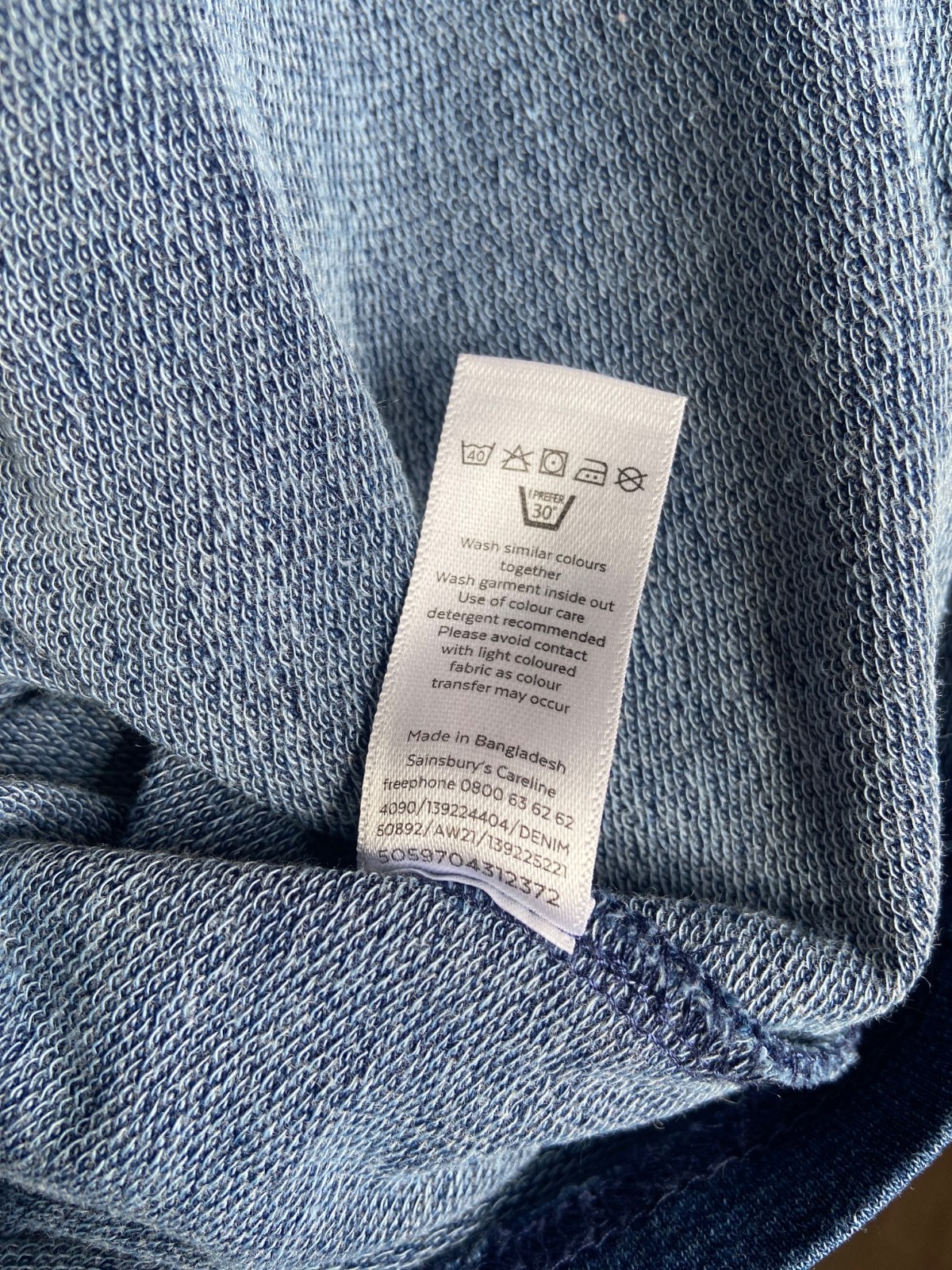 Tu Denim Look Tunic Top | Blue French Terry Lightweight Sweatshirt | Size 16