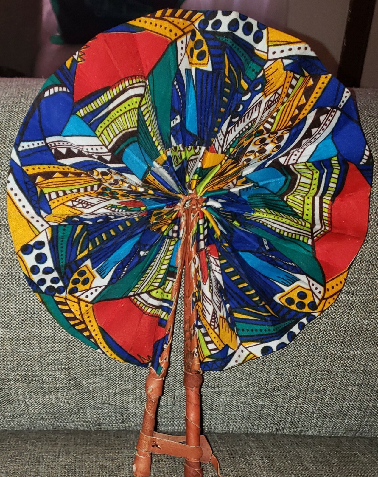 West African, Ankara Cloth and Leather Fans, Assorted Styles,