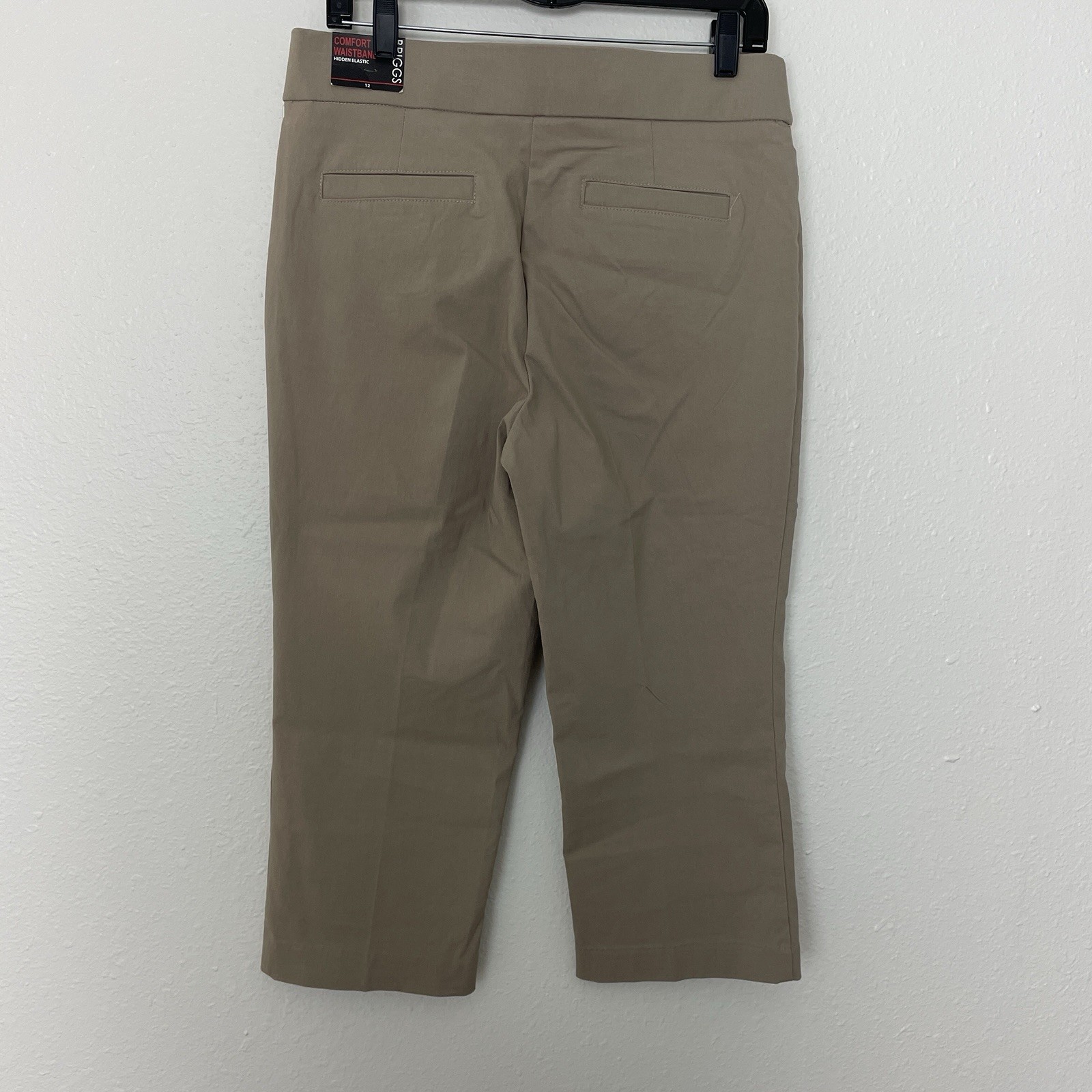 BRIGGS Hidden Elastic Comfort Waistband Beige Crop Pants Size 12 Pull On NEW