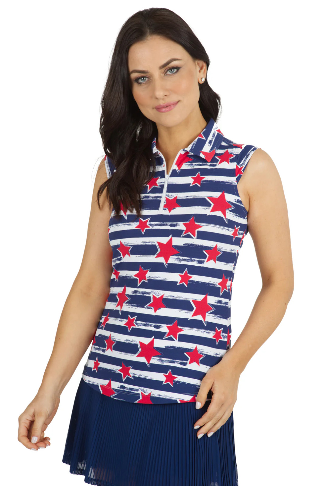 IBKUL Americana II Sleeveless Polo Top Size S M L XL XXL Red Navy Stars Stripes