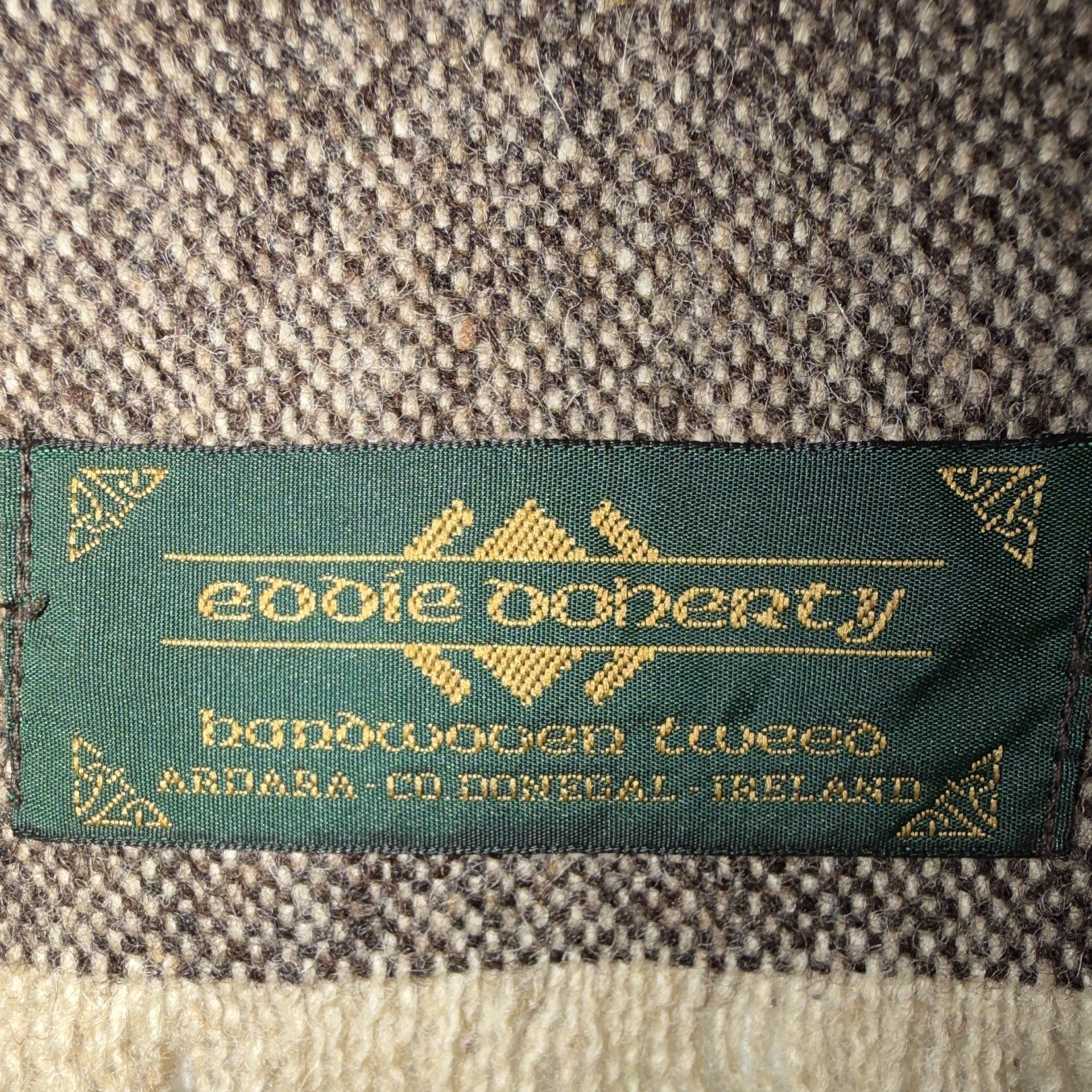 Eddie Doherty Handwoven Tweed scarf Brown/Beige Rectangular Fringed