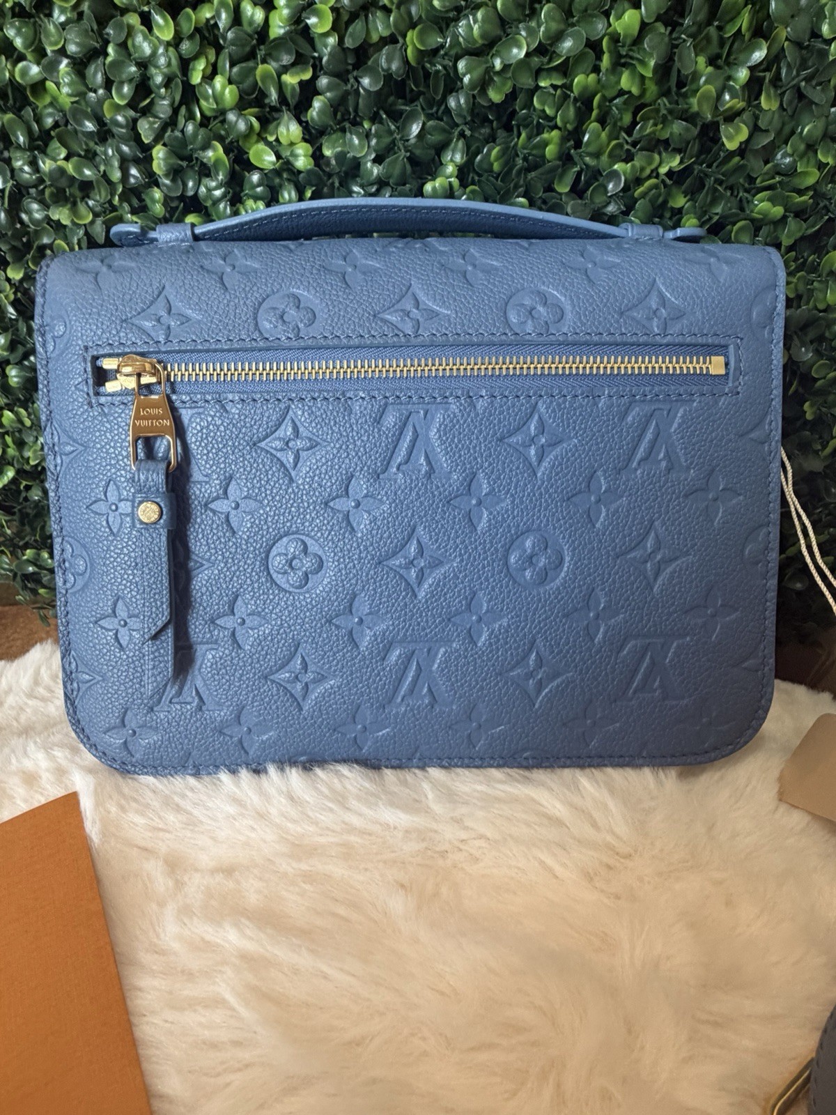 Louis Vuitton Blue Empreinte Monogram Crossbody w/ Detachable Strap, Gold