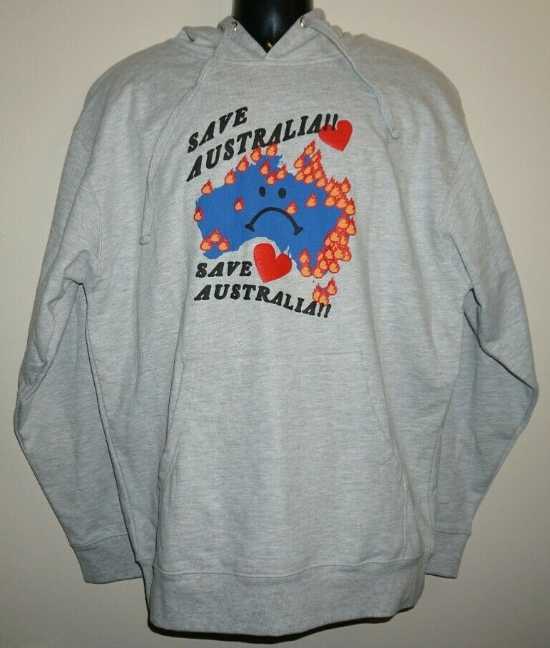 Karmagawa Save Australia Gray Hoodie Unisex Pullover Streetwear Sweatshirt Sz L