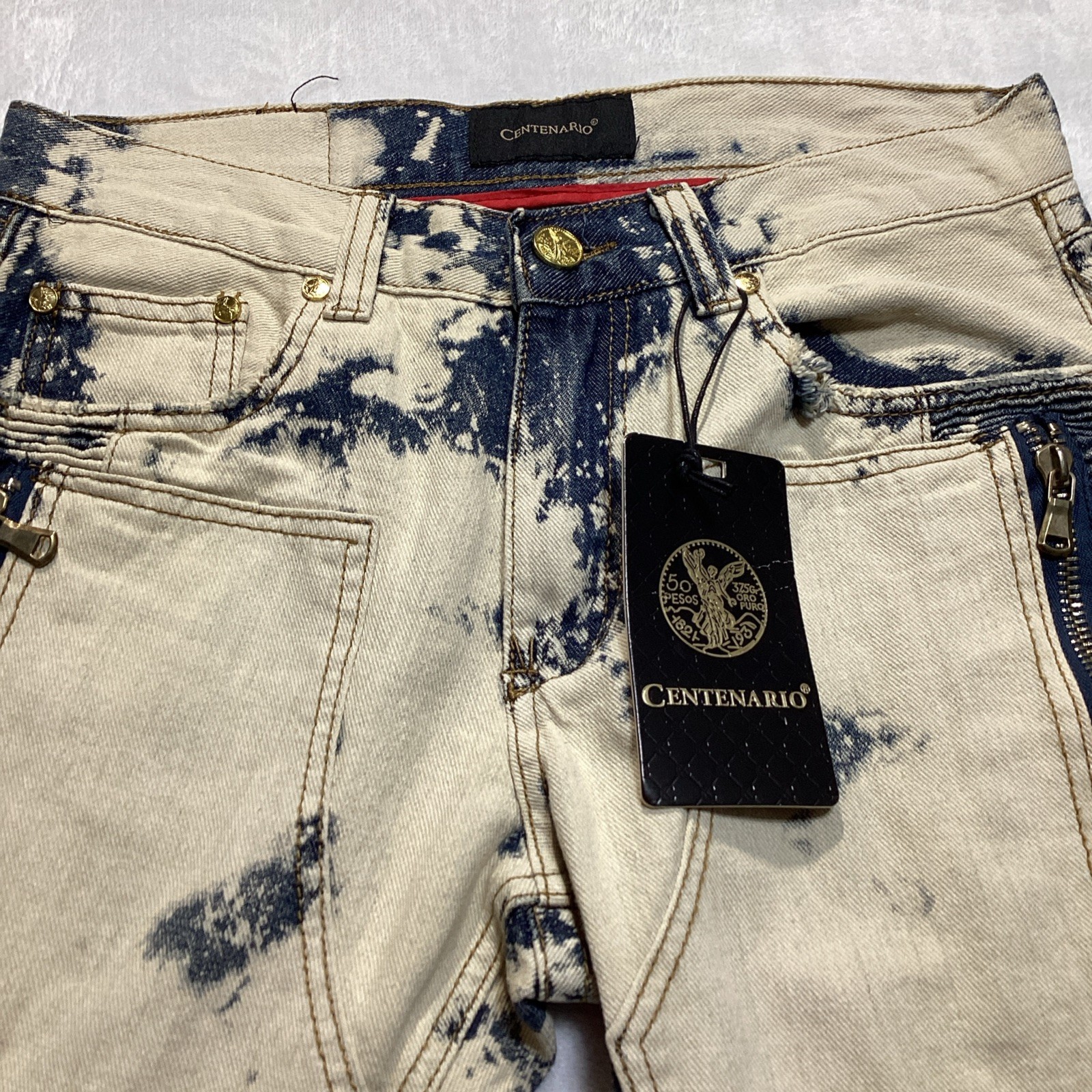Centenario Men’s Distressed Moto Jeans Size 30×30 Acid Wash Biker Denim