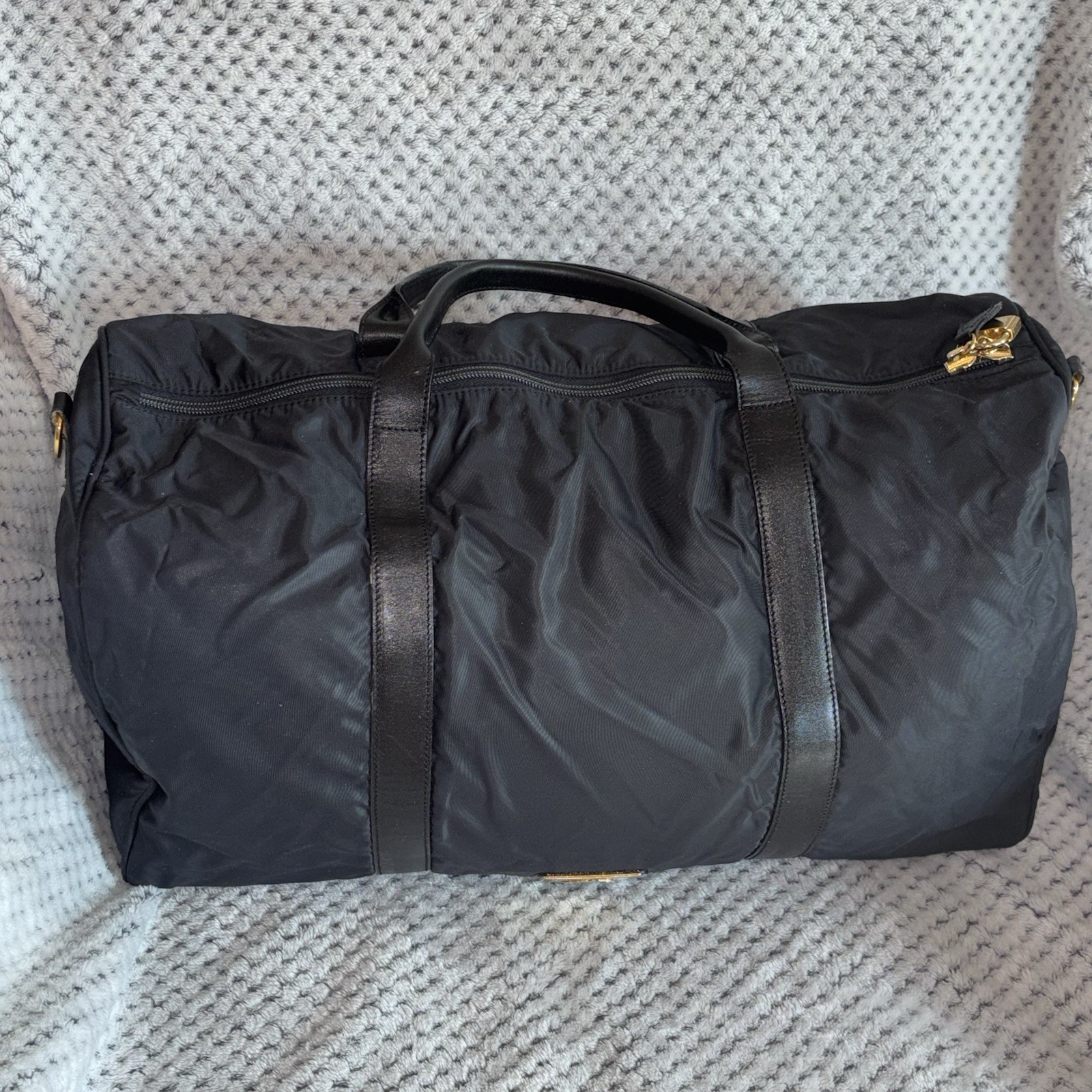Moschino Redwall Italy Black Nylon Leather Block Leather Duffle Tote Bag “READ”