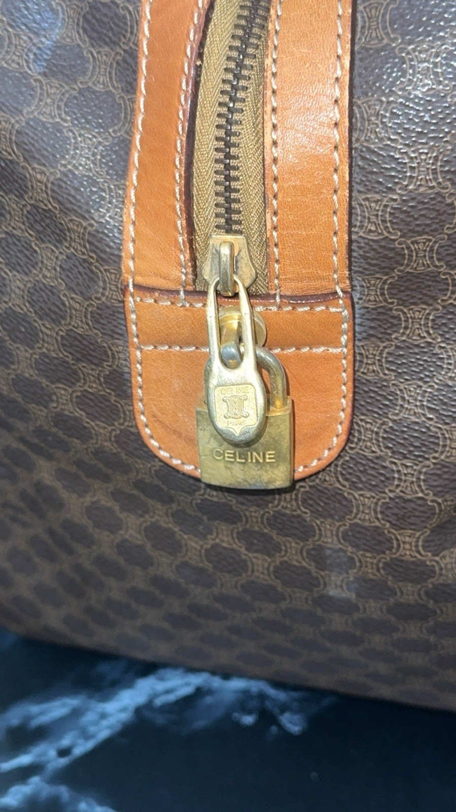 CELINE Macadam Boston Bag M13 Travel Duffle Bag Brown —AUTHENTIC—
