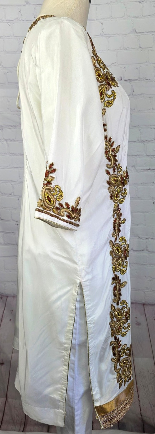 Kurta Tunic Top Embroidered Beads Rhinestones Jewel Tassle Slits India Tribal SM