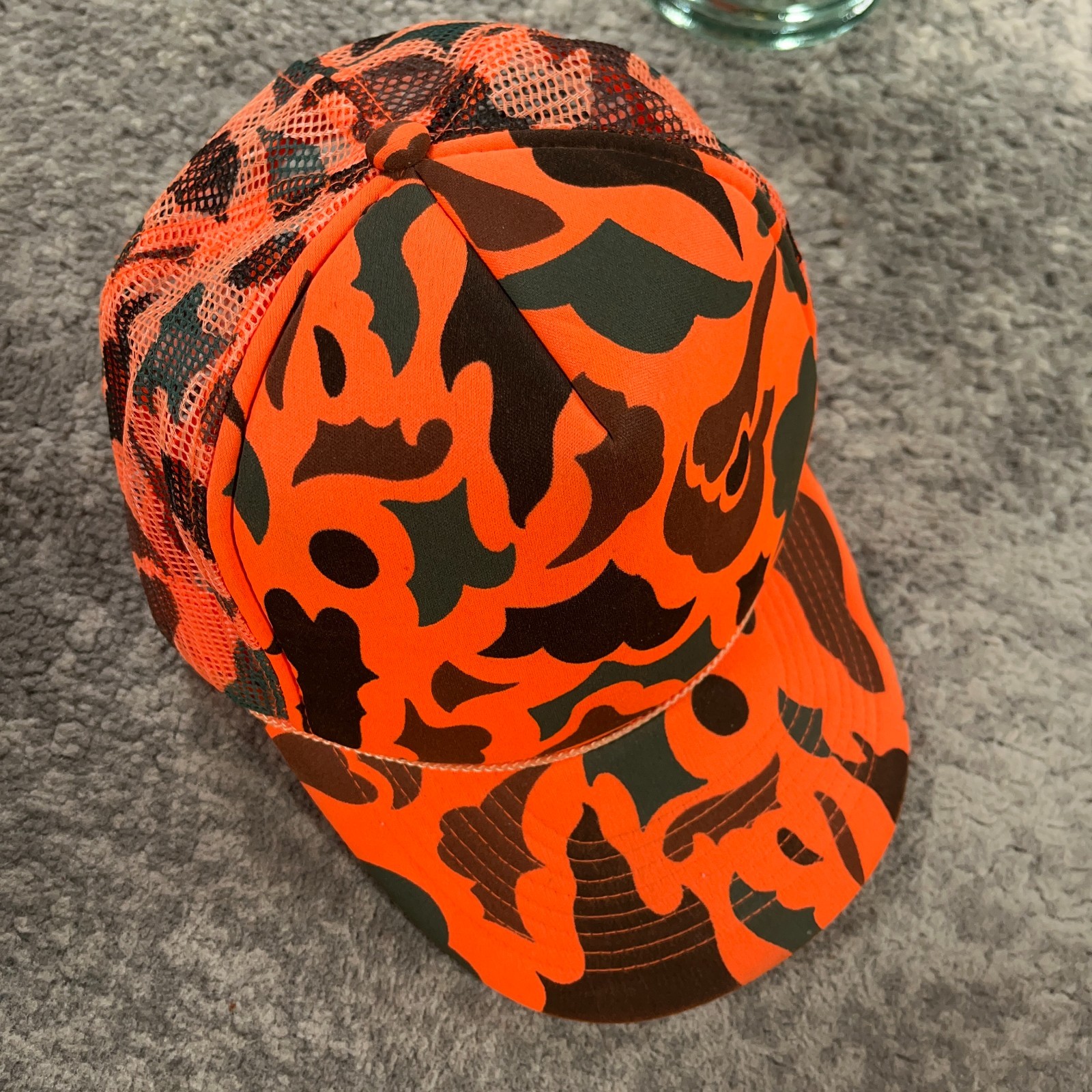 Vintage Trucker Hat Rope Cap Mens Snapback Safety Orange Camouflage 90s Outdoor
