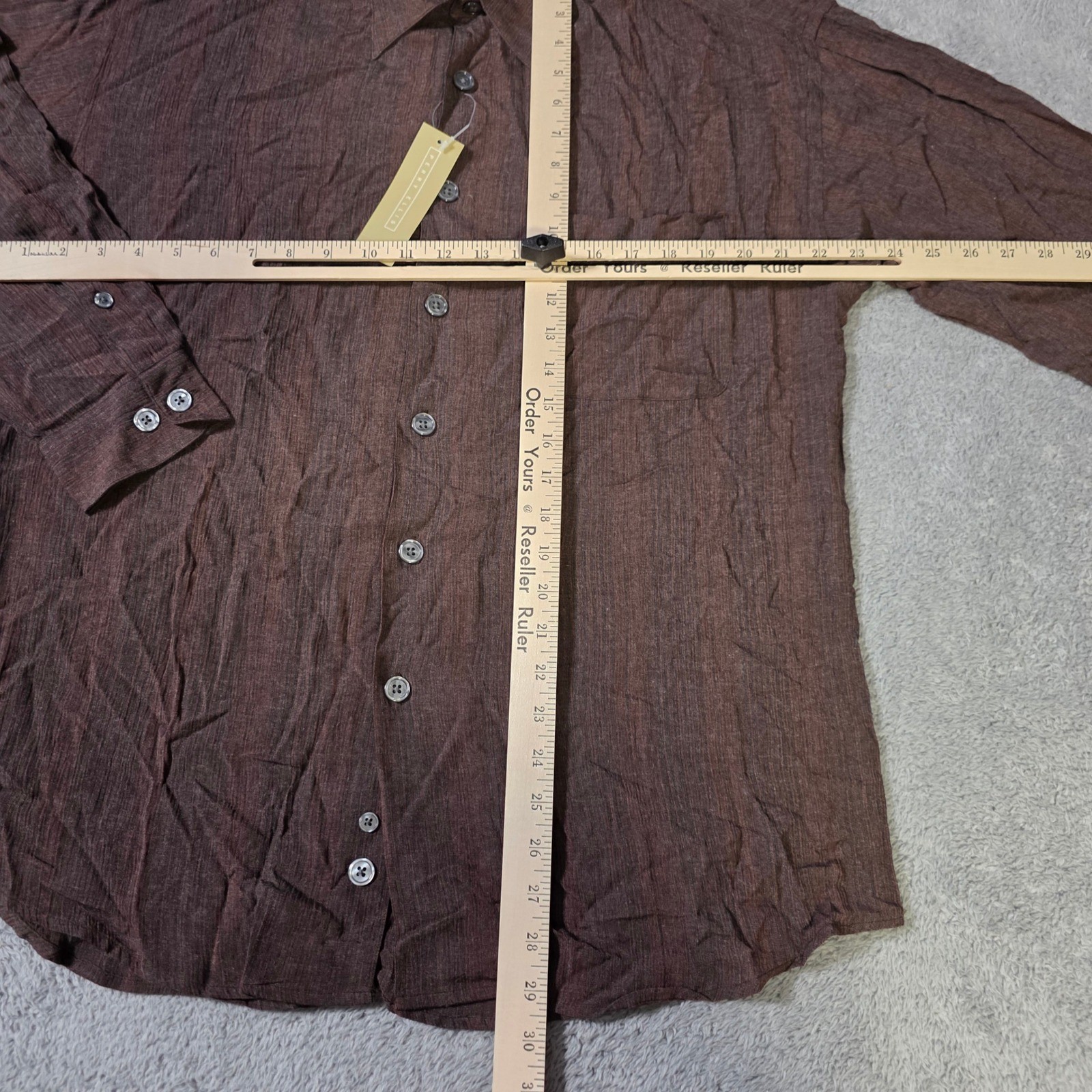 Perry Ellis Mens M Button Down Shirt Russet Brown Crinkle Texture Rayon MF2507