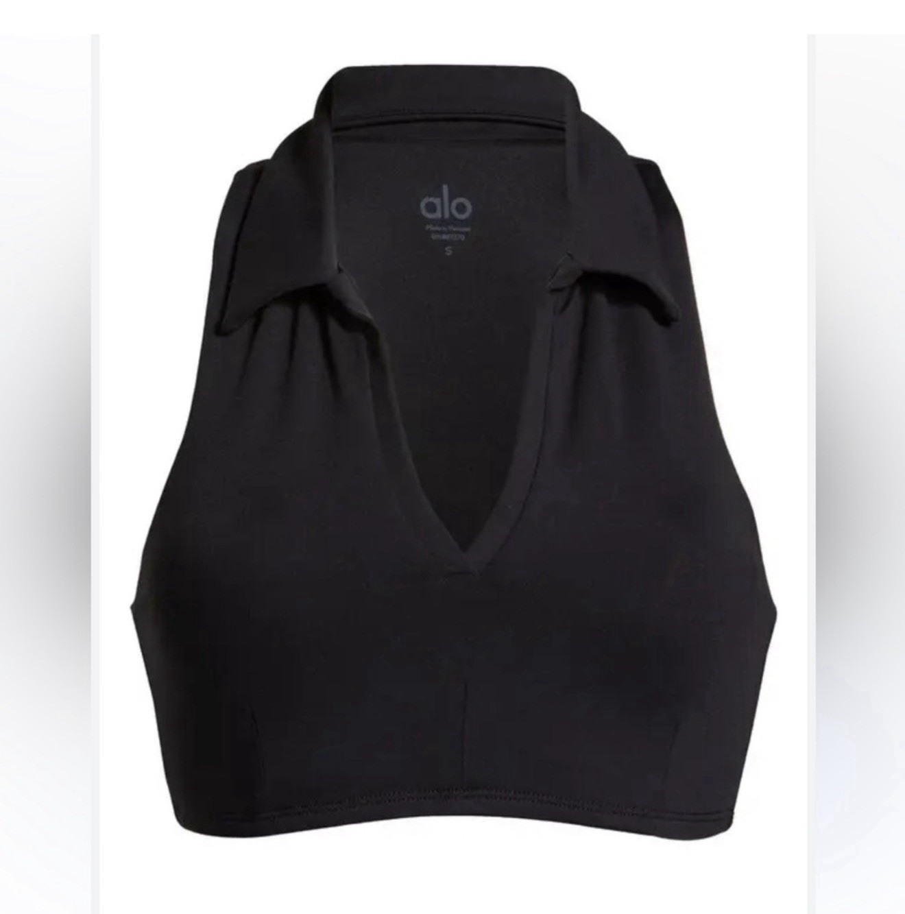 Alo Yoga Black Collared Racerback Sports Bra Full Coverage Pullover Size L