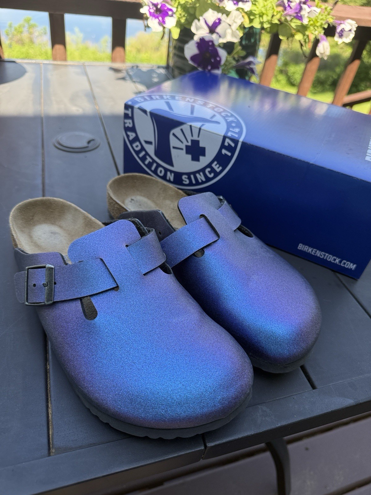 Birkenstock Boston Metallic Purple Iridescent Closes Size 42 11 N