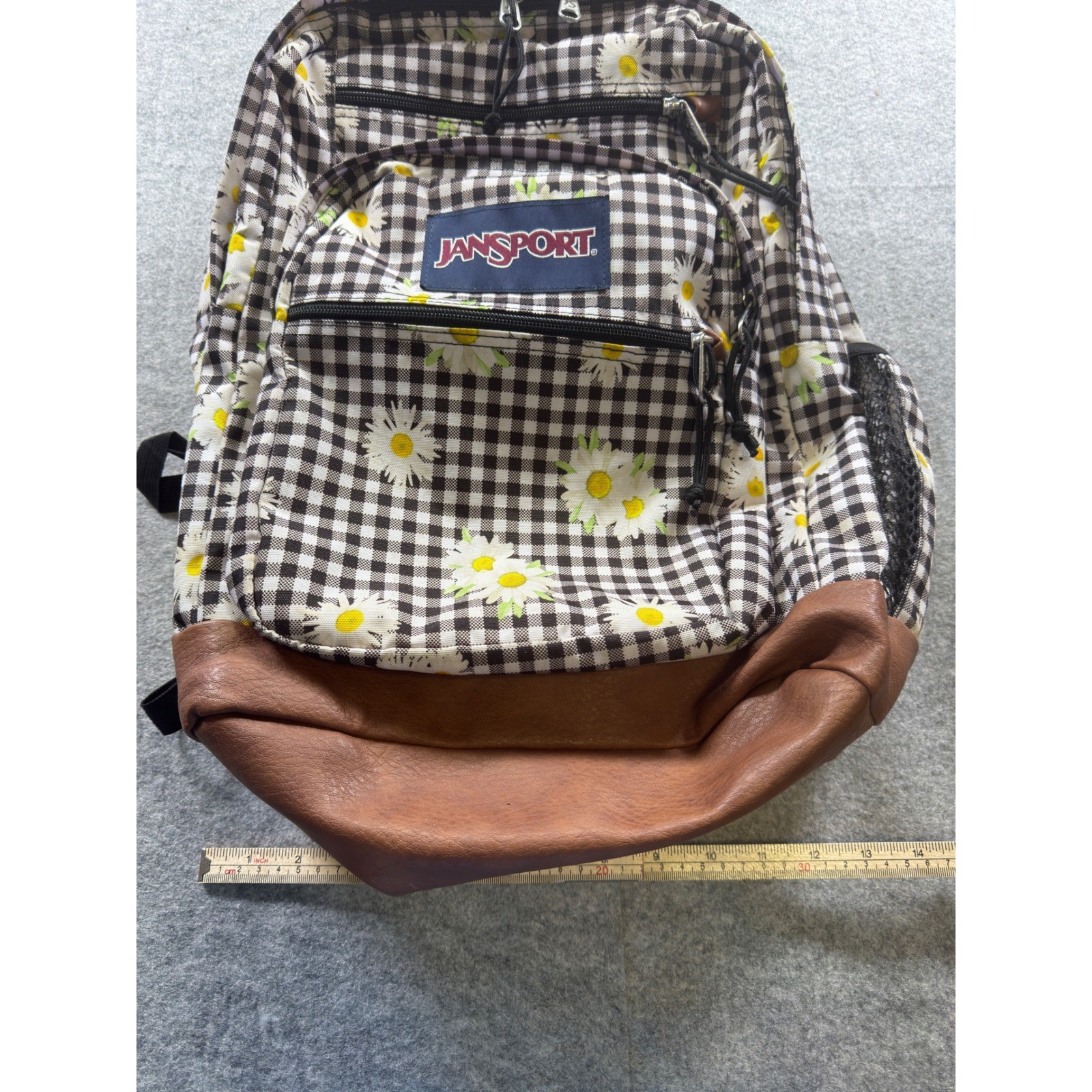 JanSport Cool Student Backpack Kids OS Black White Daisy Gingham Floral Bag